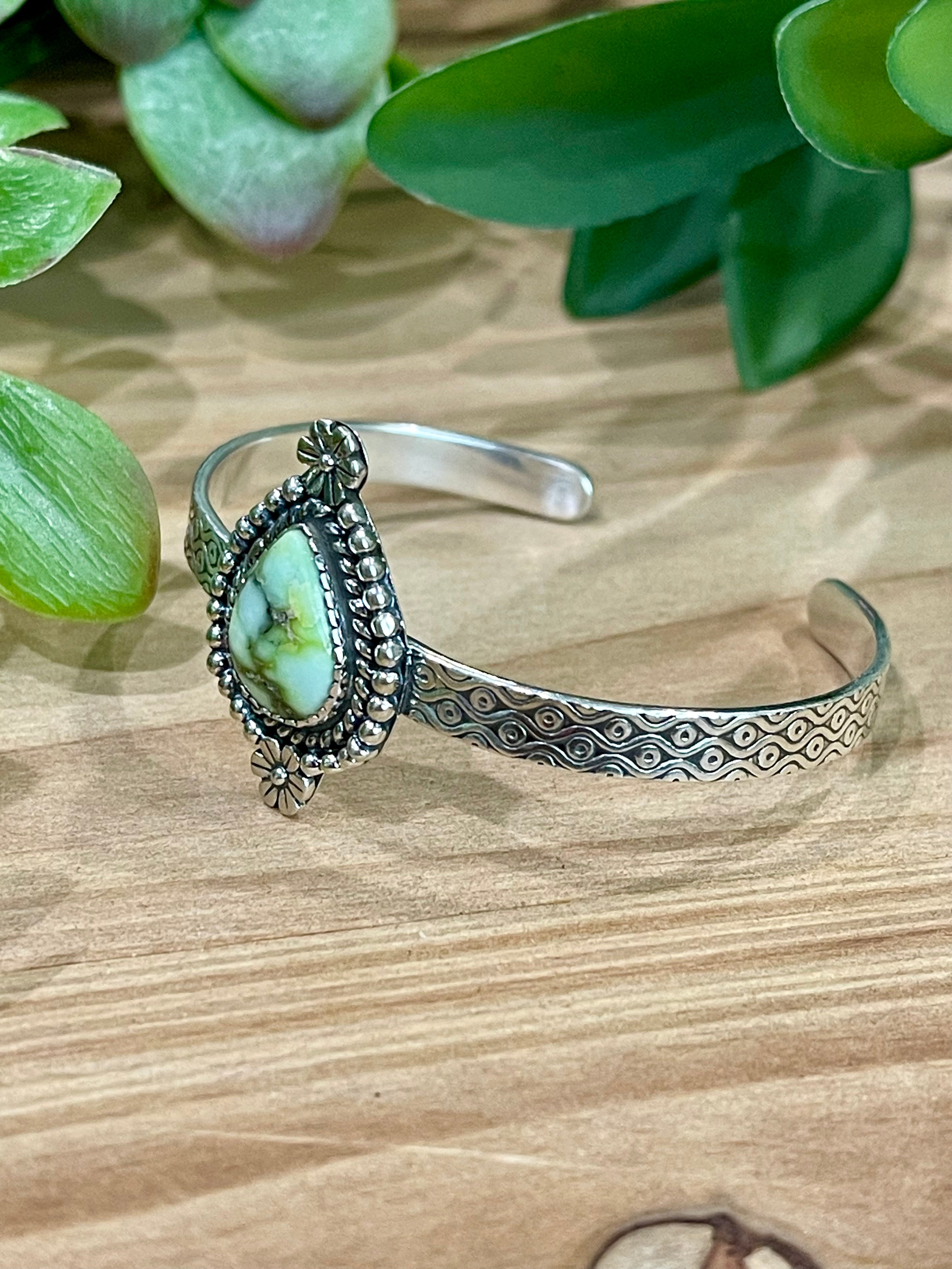 Southwest Handmade Palomino Variscite & Sterling Silver Cuff Bracelet