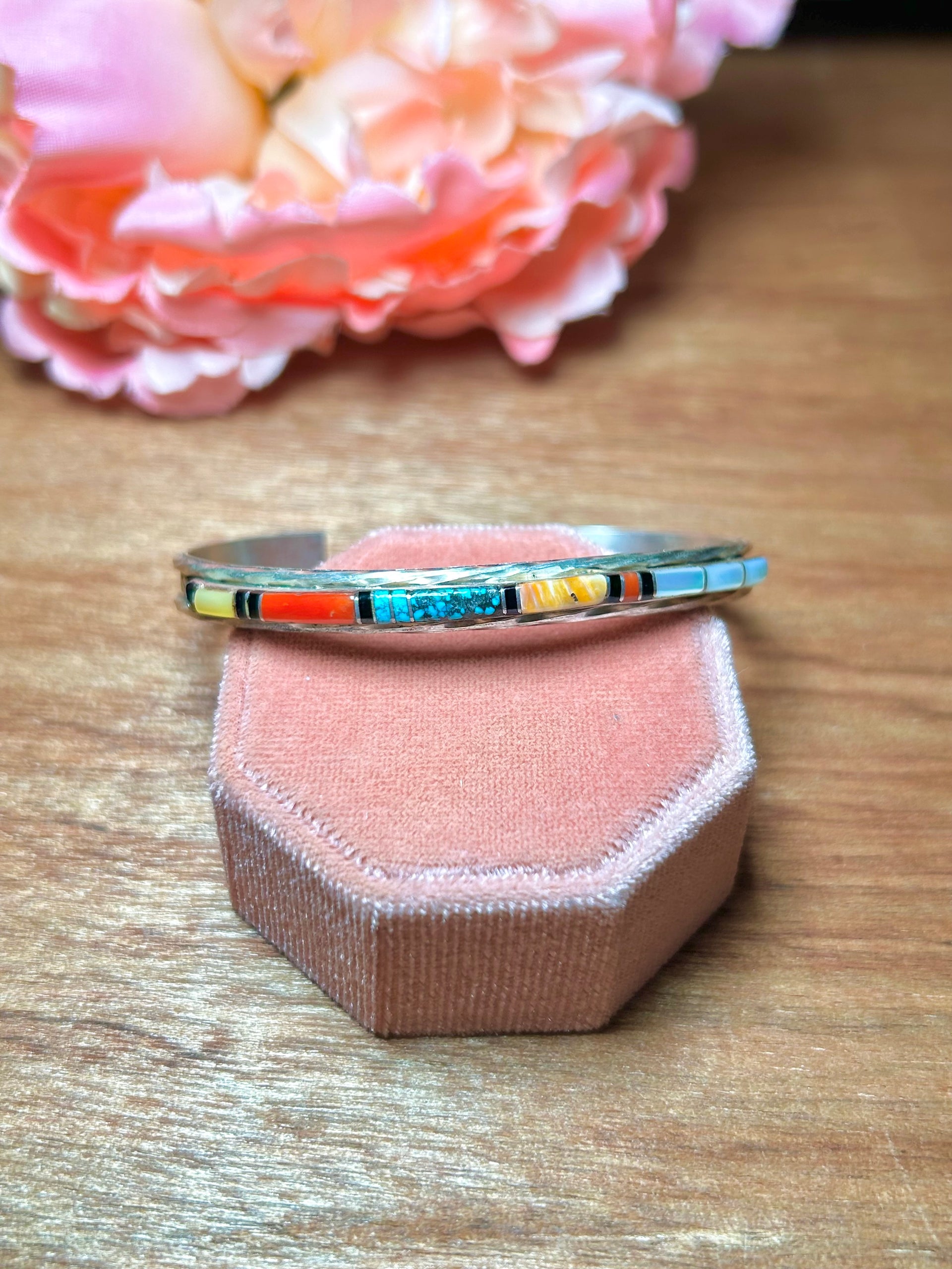 Vintage Zuni Multi Stone & Sterling Silver Cuff Bracelet