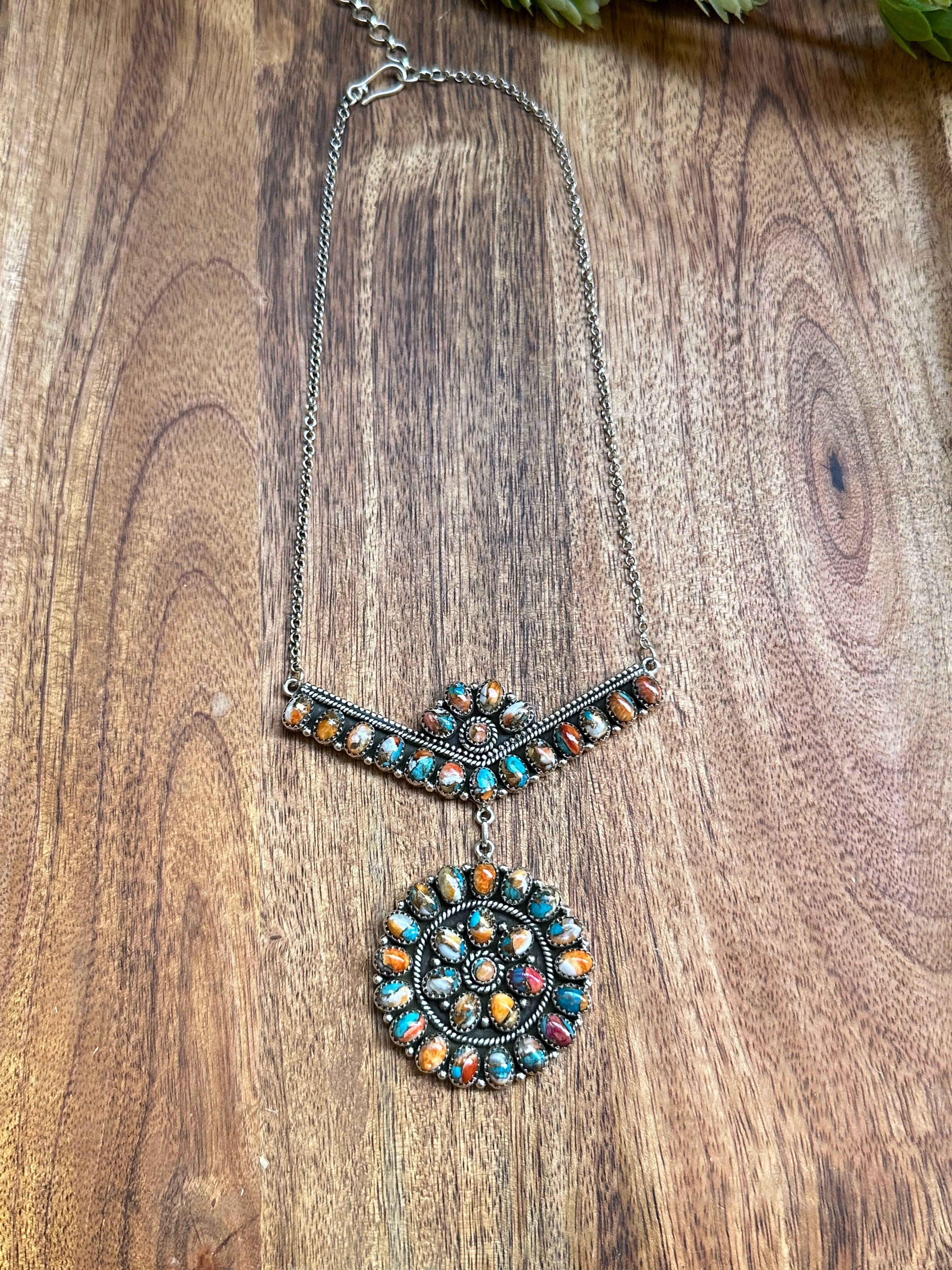 Southwest Handmade Mohave Turquoise & Sterling Silver Cluster Necklace