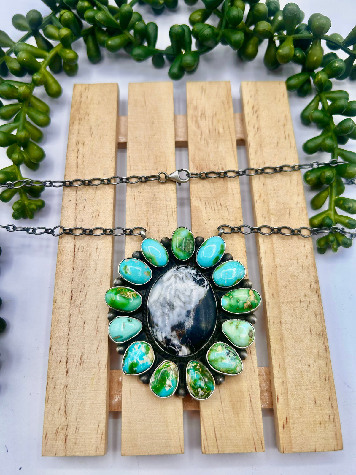 Debra Smith Multi Stone & Sterling Silver Cluster Necklace