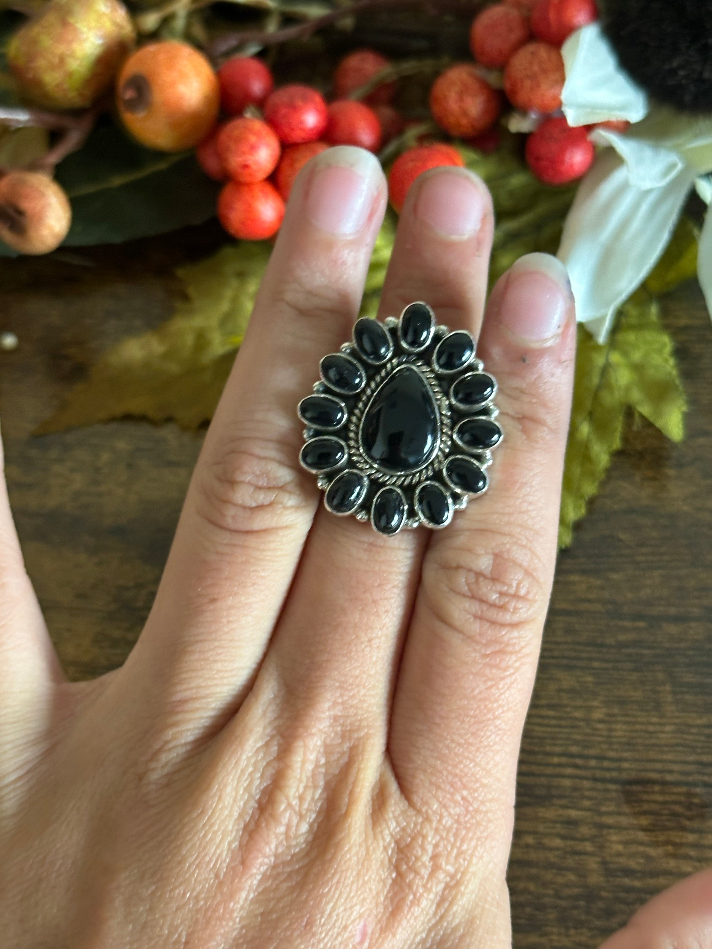 Southwest Handmade Onyx & Sterling Silver Adjustable Ring