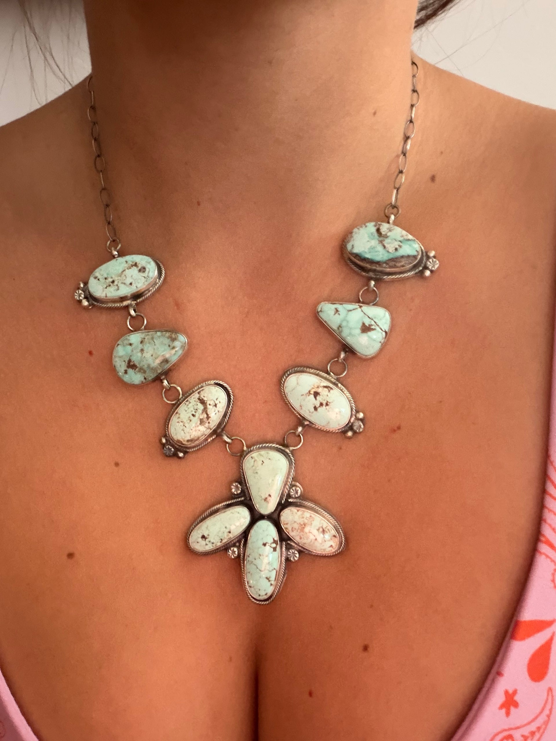 Kobe Martinez Dry Creek Turquoise & Sterling Silver Cluster Necklace Set