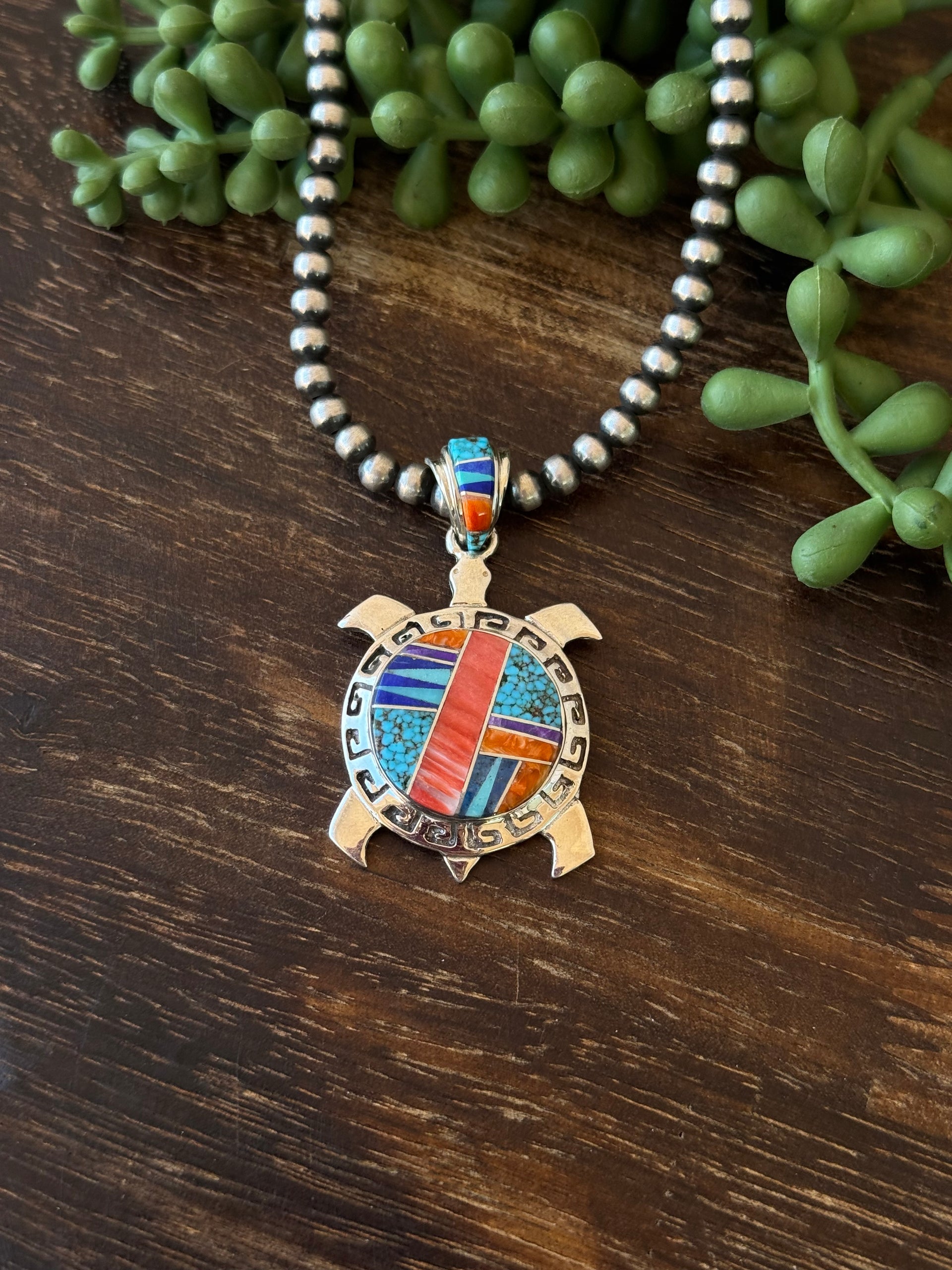 Harley Jake Multi Stone & Sterling Silver Inlay Turtle Pendant