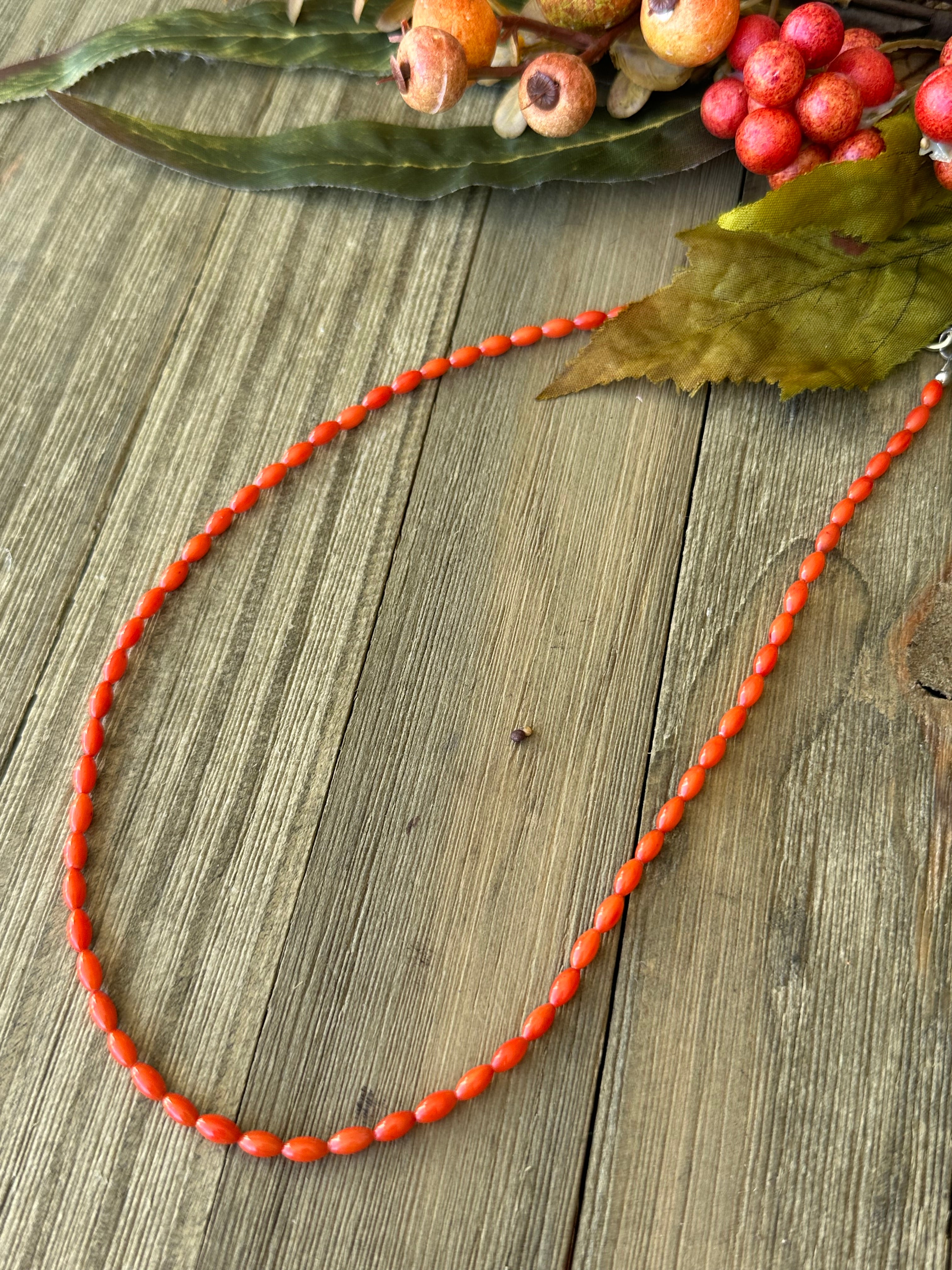 Navajo Strung Red Coral & Sterling Silver Beaded Necklace