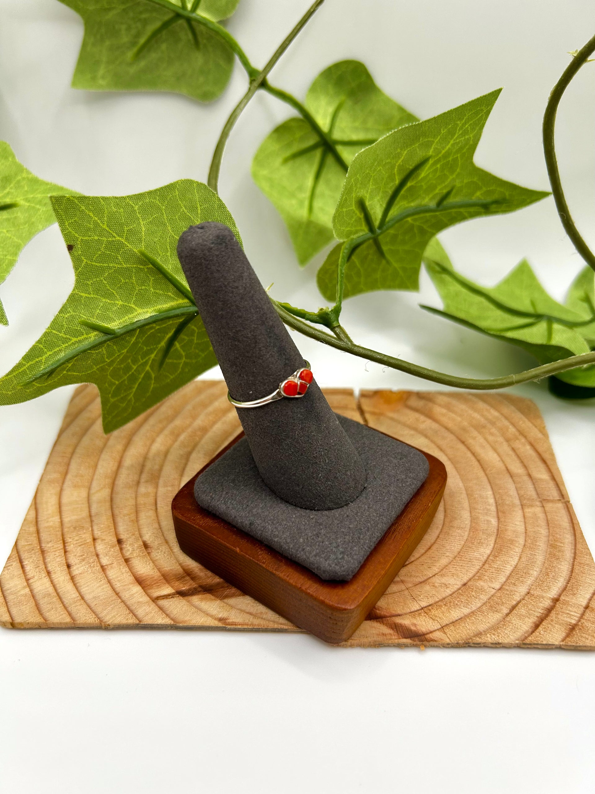 Navajo Made Coral & Sterling Silver Ring Size