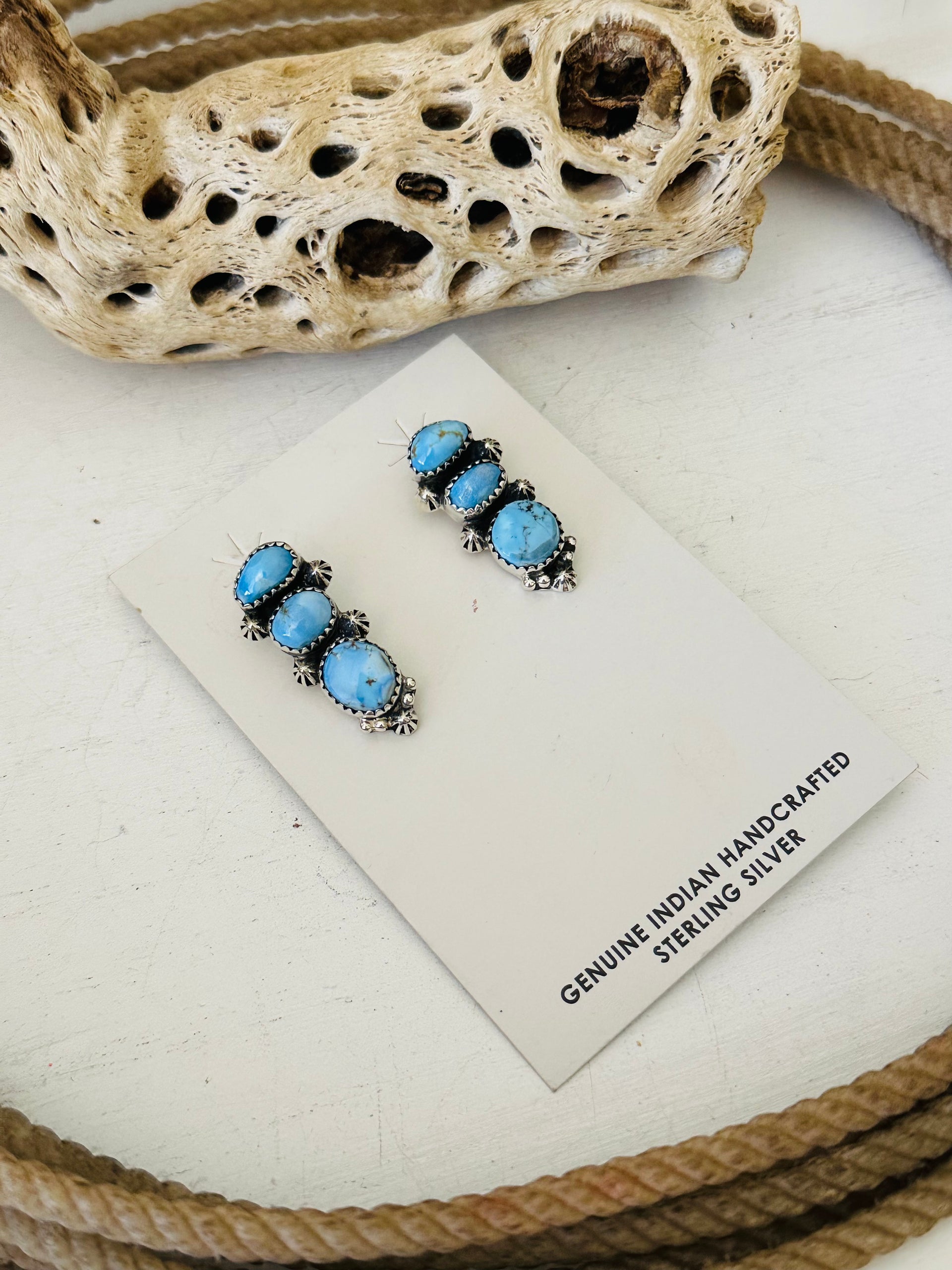 Southwest Handmade Golden Hills Turquoise & Sterling Silver Post Dangle Earrings