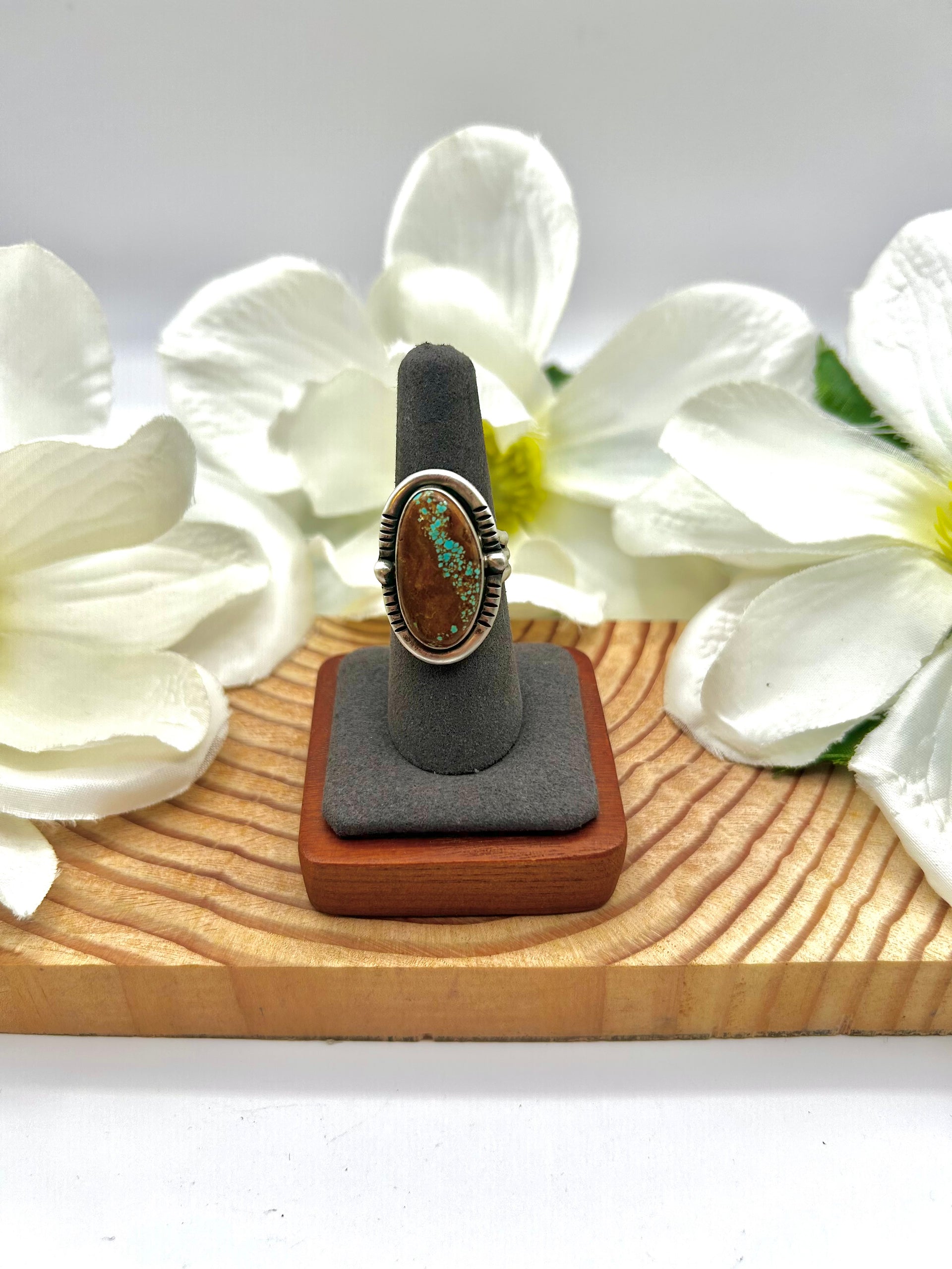 Navajo Made #8 Turquoise & Sterling Silver Ring Size 7.5