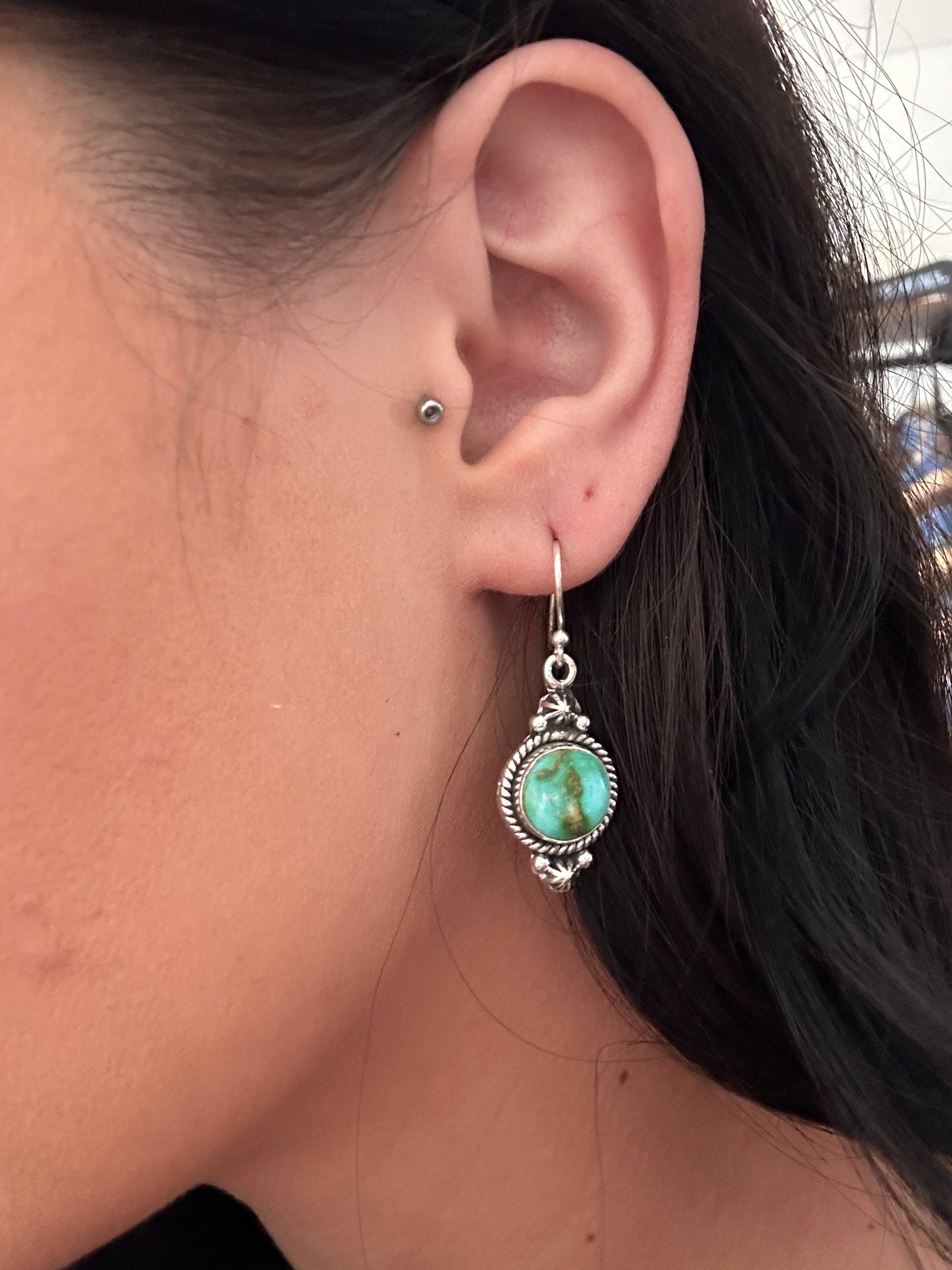 Southwest Handmade Sonoran Gold Turquoise & Sterling Silver Dangle Earrings