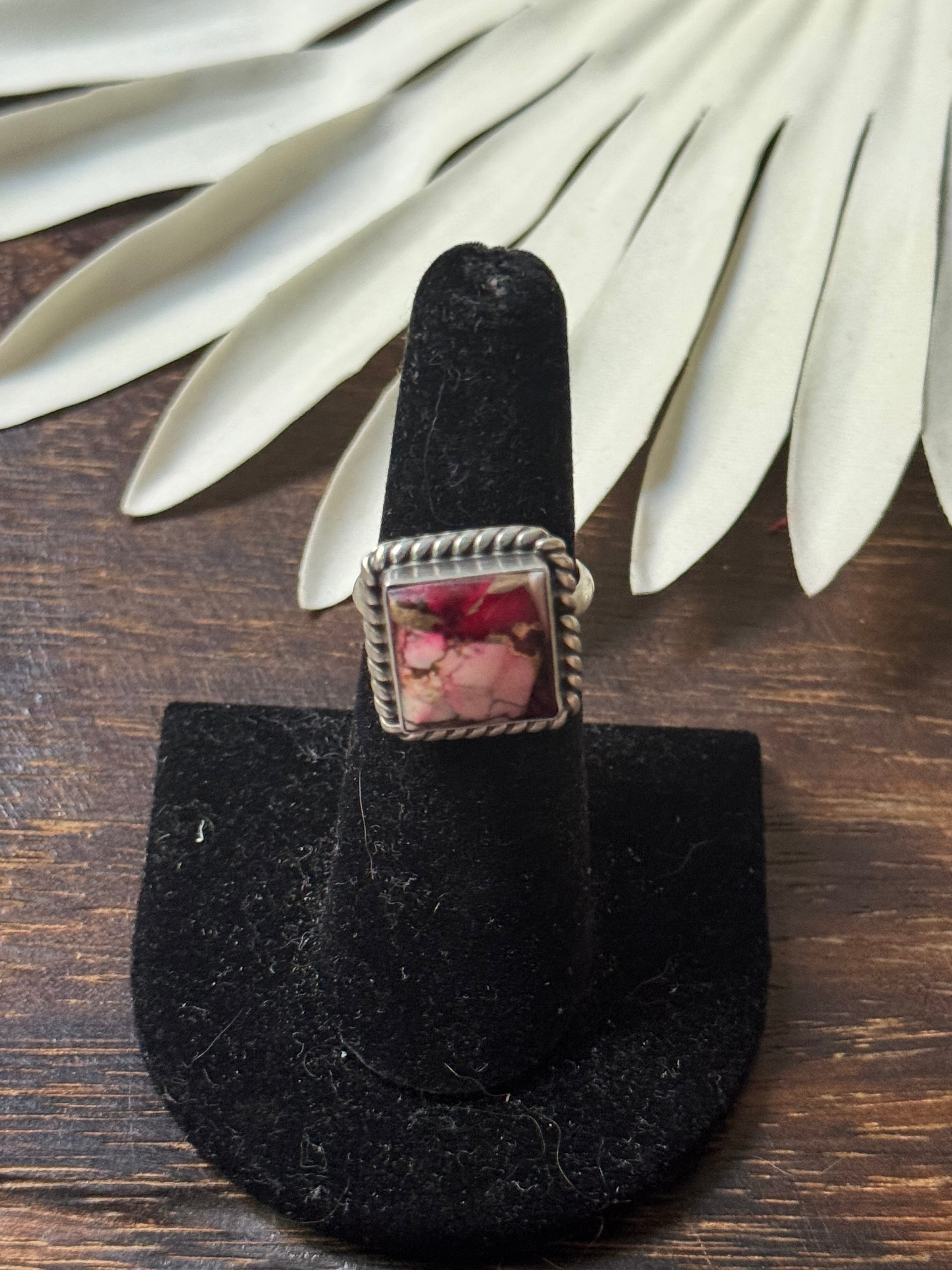 Navajo Made Rose Dahlia & Sterling Silver Adjustable Rings