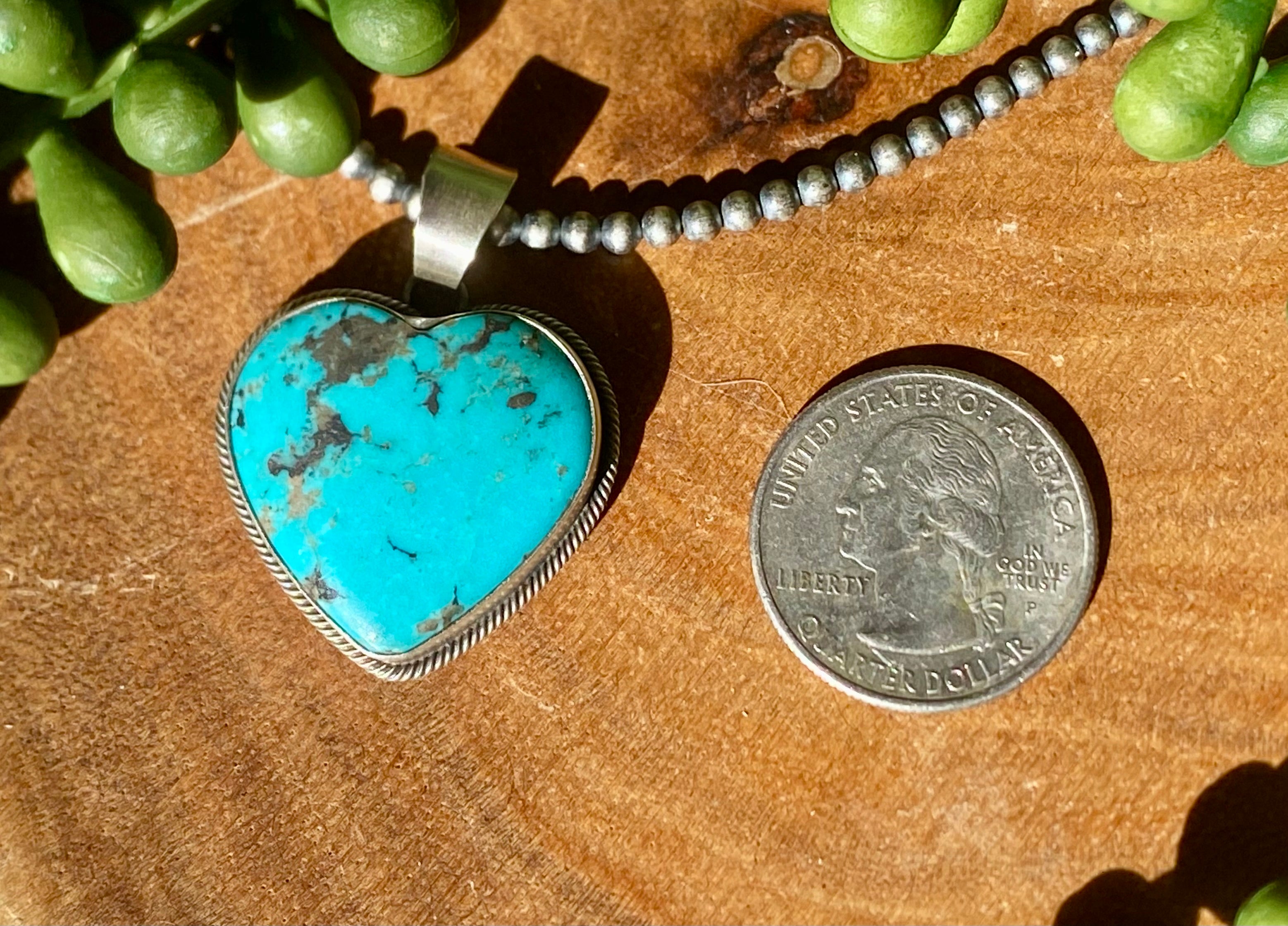 Navajo Made Kingman Turquoise & Sterling Silver Heart Shape PENDANT ONLY