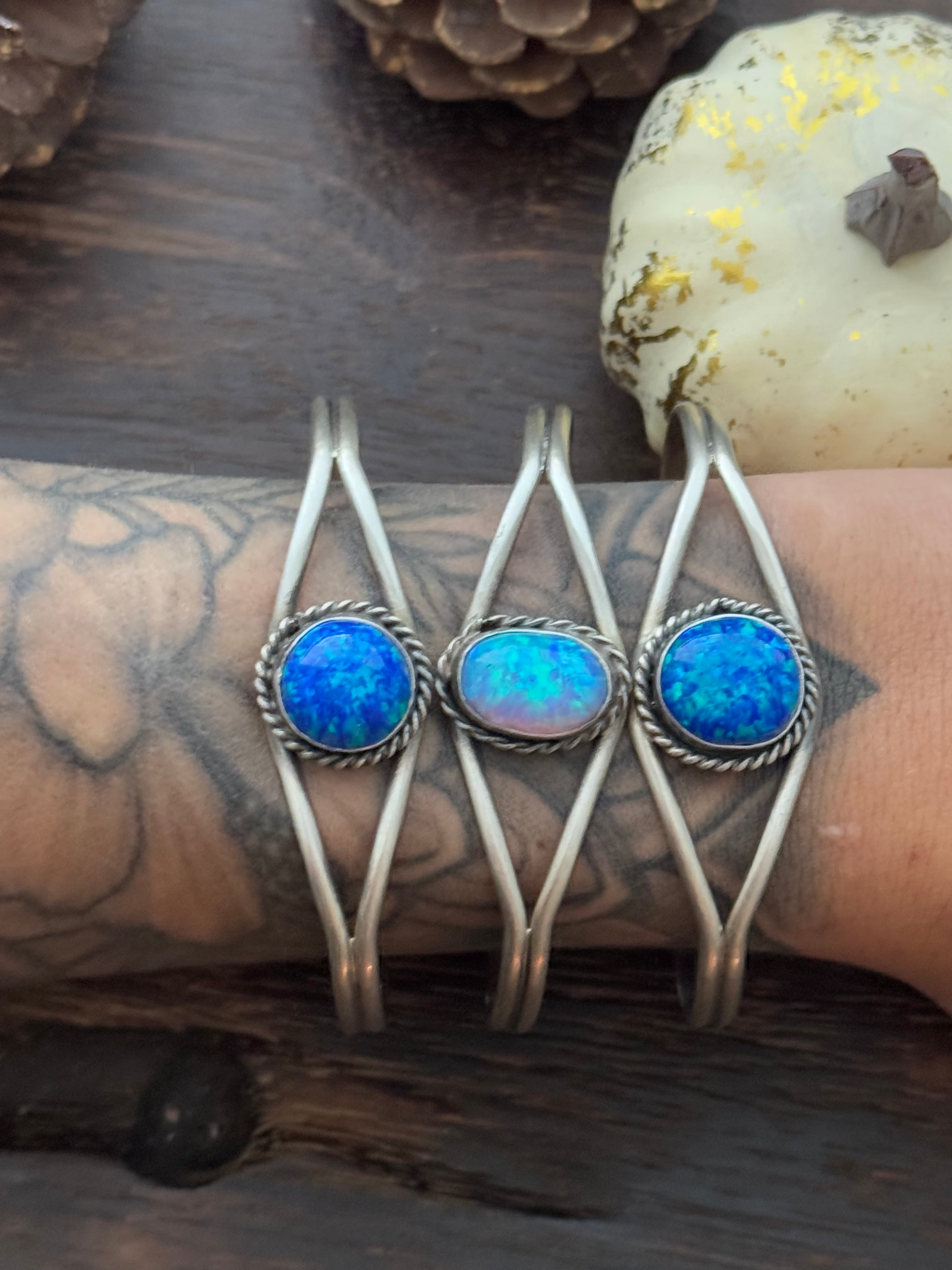 Navajo Made Opal Sterling Silver Cuff Bracelet