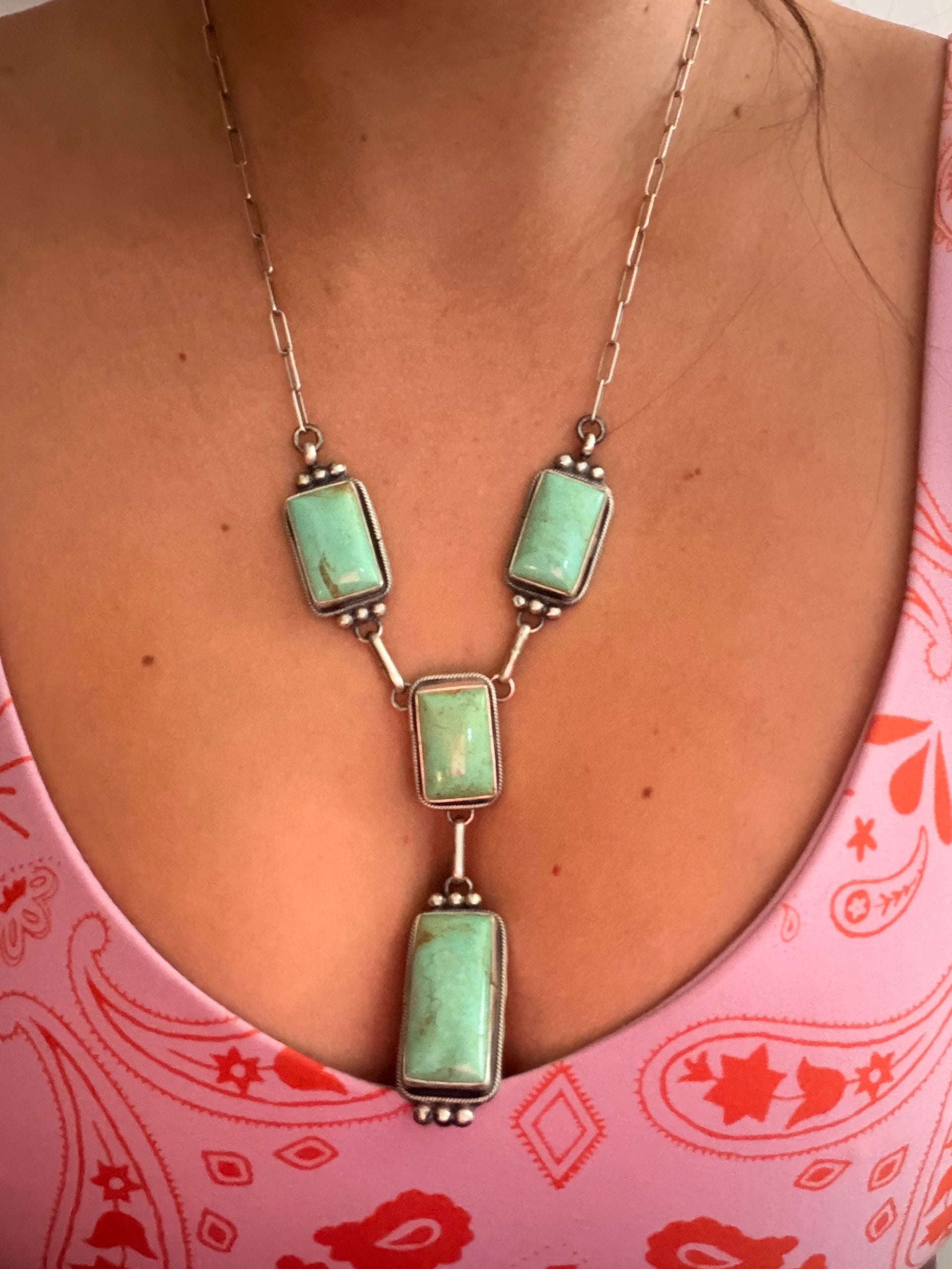 Myra Benally Kingman Turquoise & Sterling Silver Lariat Necklace Set