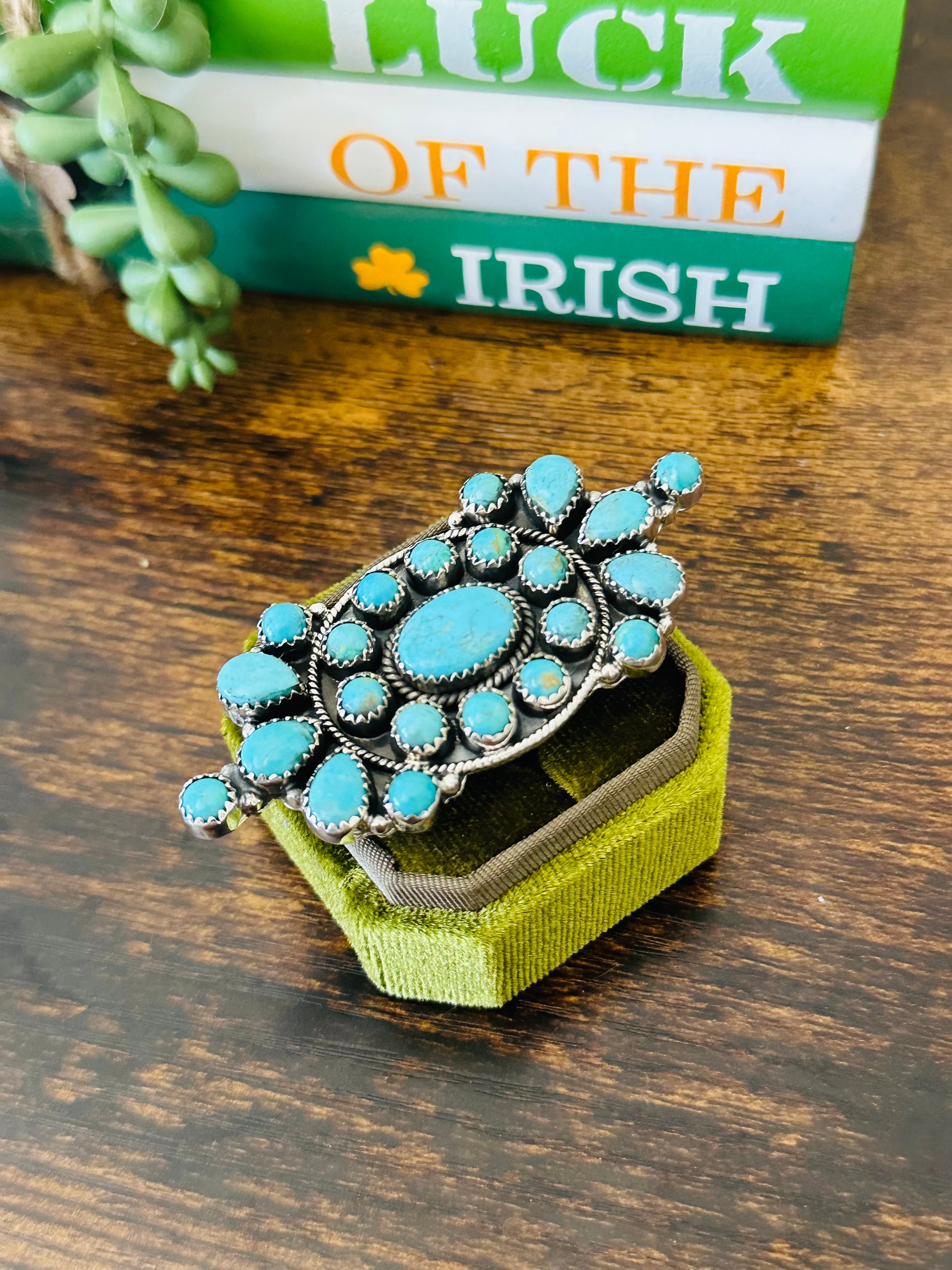 Southwest Handmade Kingman Turquoise & Sterling Silver Adjustable Cluster Ring