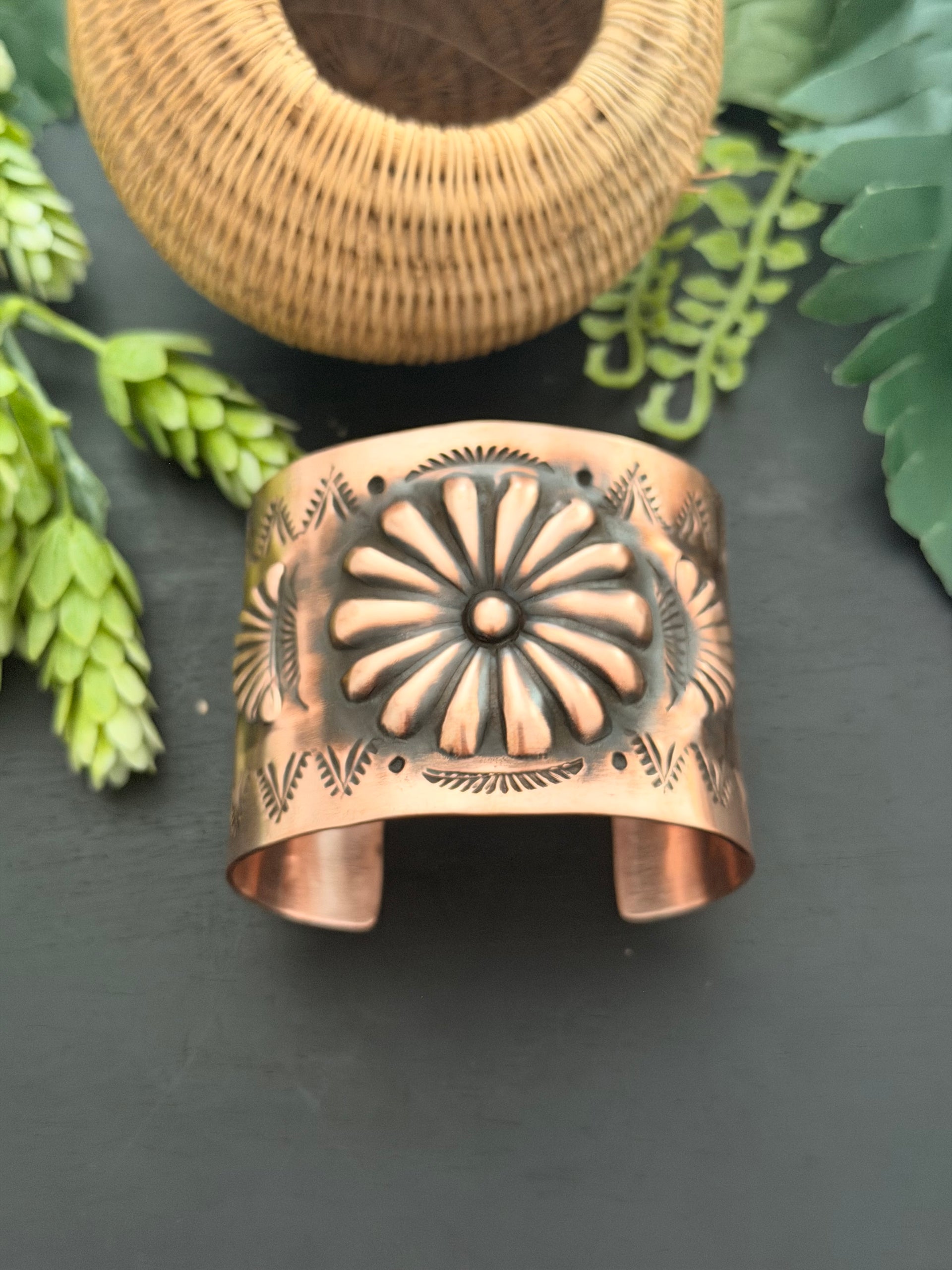 Elvira Bill Copper Stamped Concho Cuff Bracelet