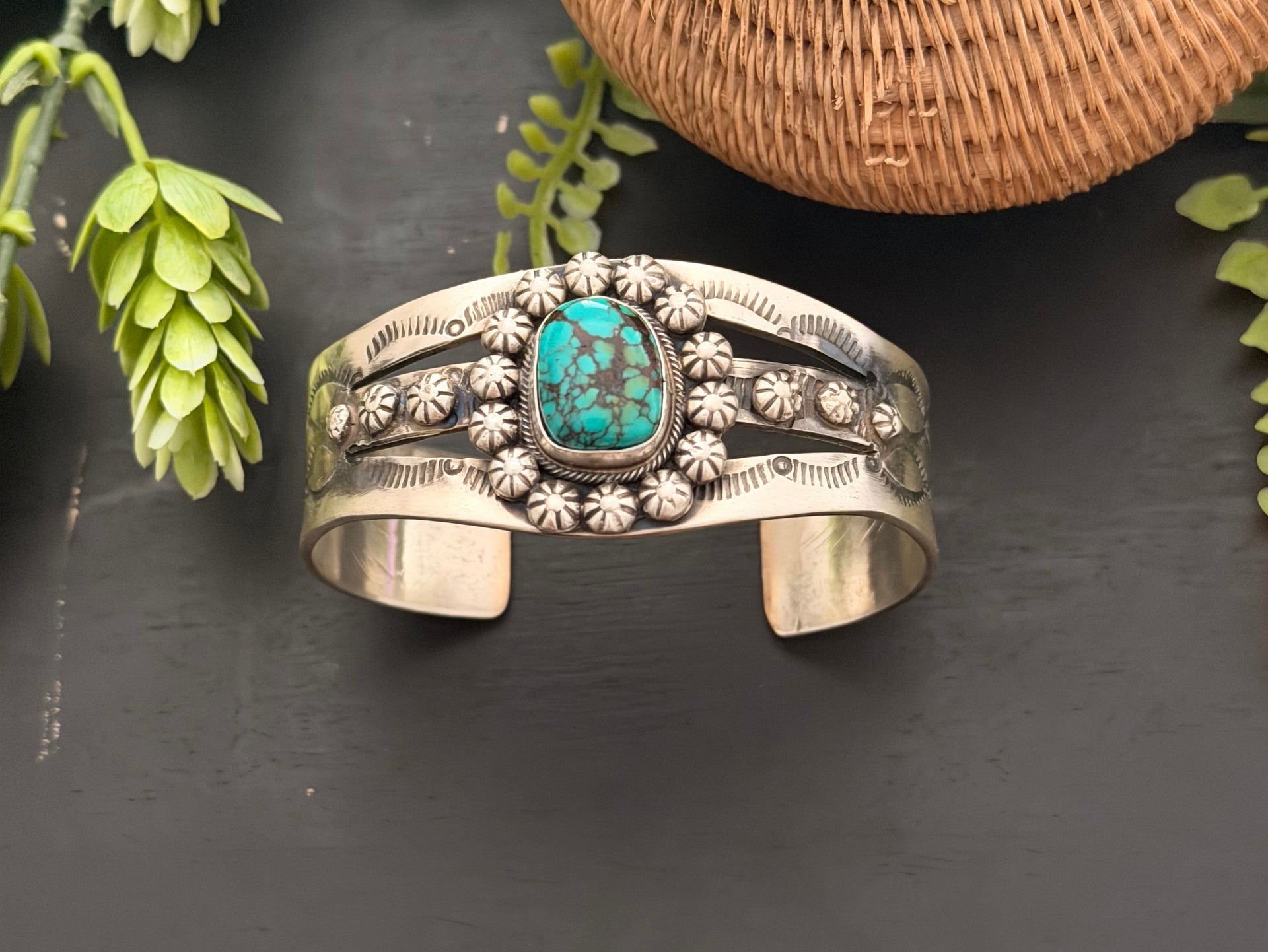 Navajo Made Egyptian Turquoise & Sterling Silver Cuff Bracelet