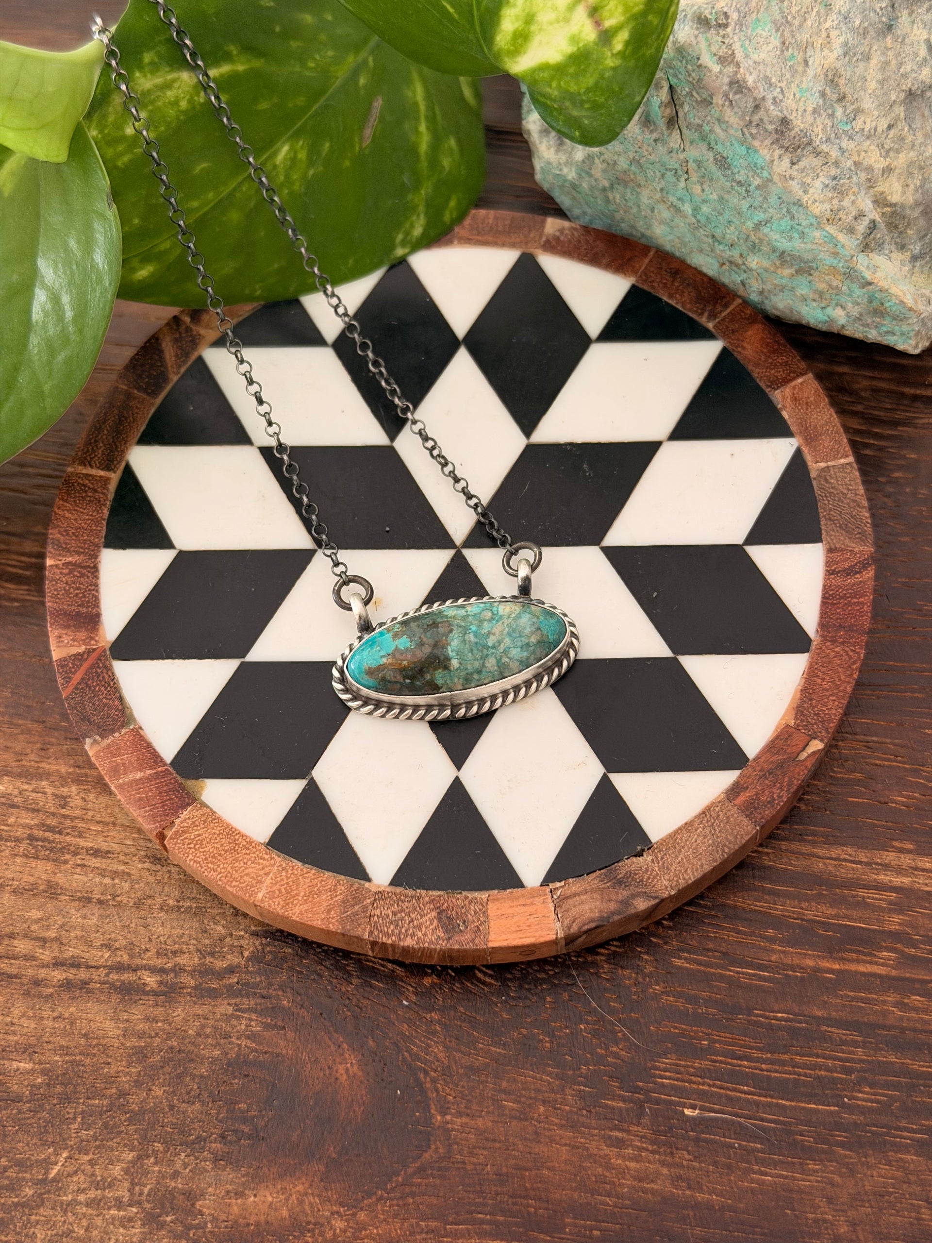 Johnny Dixon Campitos Turquoise & Sterling Silver Bar Necklace