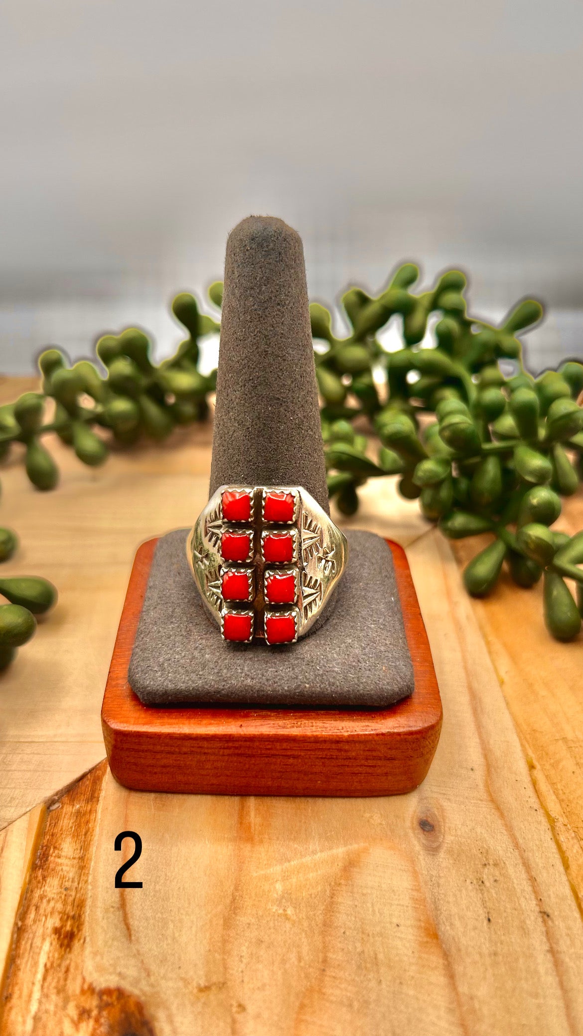 Paulina Welson Red Coral & Sterling Silver Ring