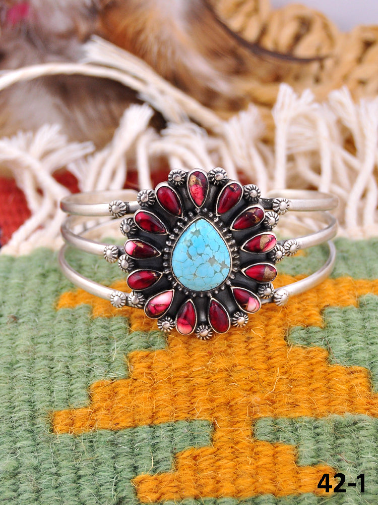 Southwest Made Multi Stone & Sterling Silver Cuff Bracelet