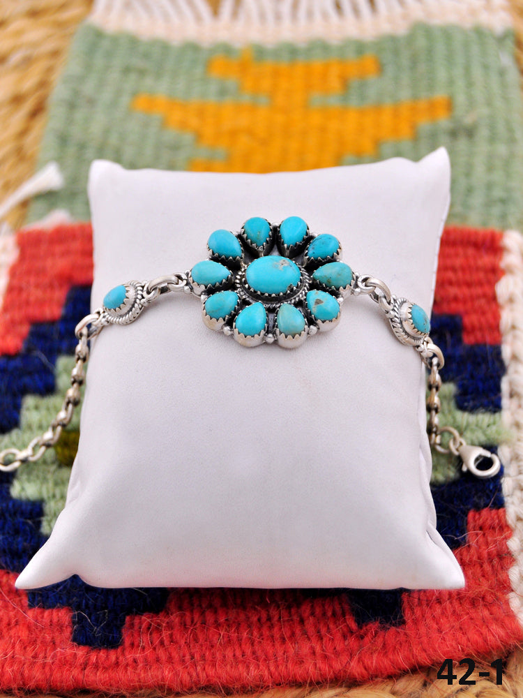 Southwest Handmade Kingman Turquoise  & Sterling Silver Bracelet