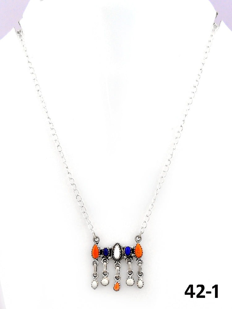 Southwest Made Lapis, White Buffalo with Orange Mohave & Sterling Silver Necklace