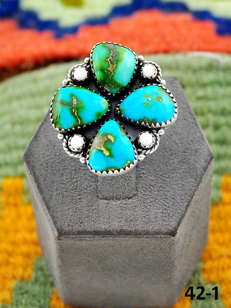 Southwest Handmade Sonoran Turquoise with White Buffalo & Sterling Silver Adjustable Ring