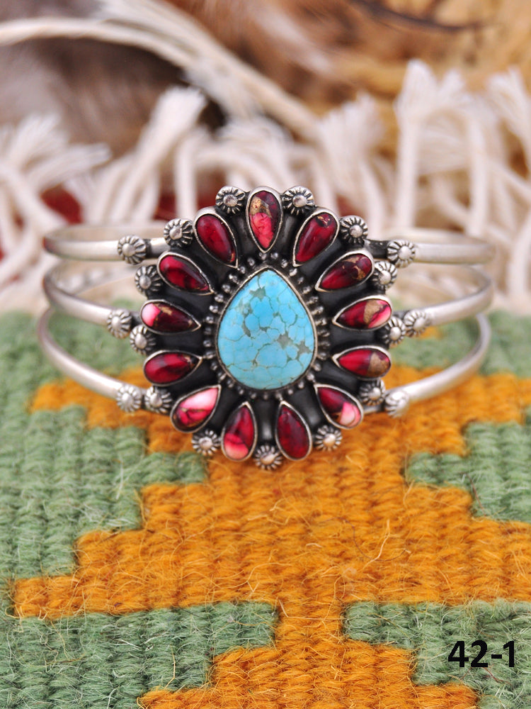 Southwest Made Multi Stone & Sterling Silver Cuff Bracelet