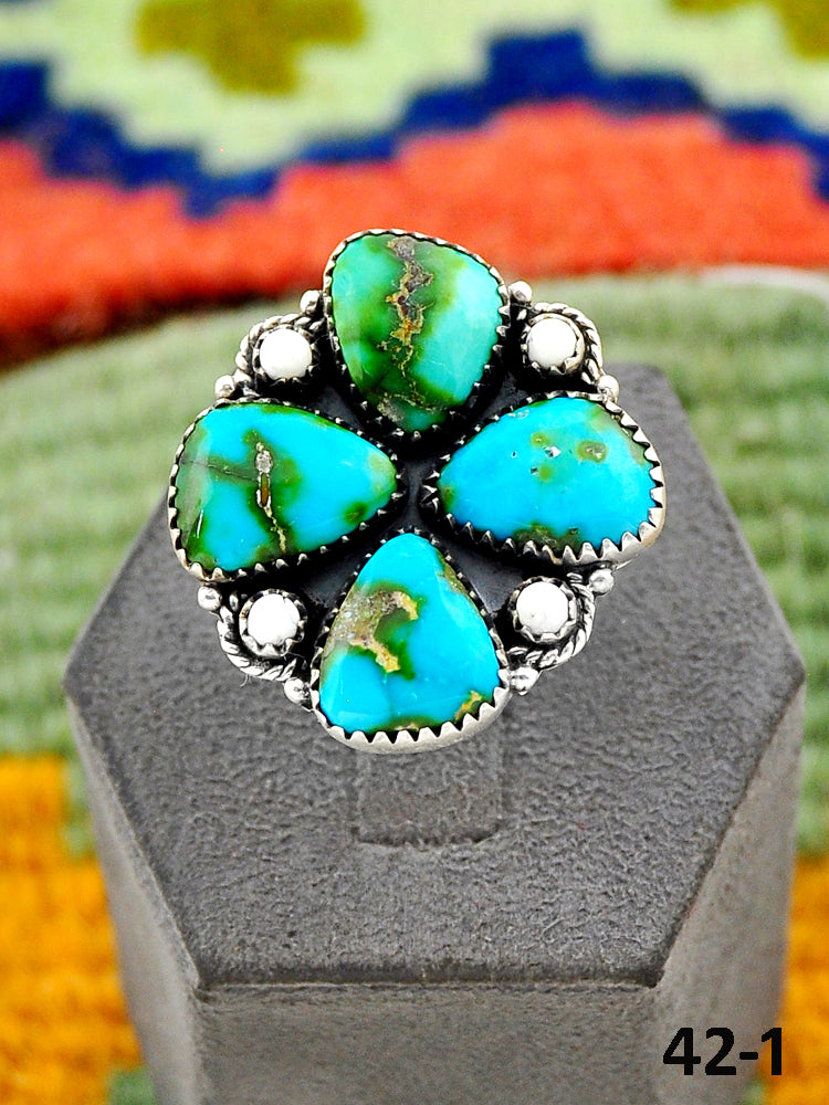 Southwest Handmade Sonoran Turquoise with White Buffalo & Sterling Silver Adjustable Ring