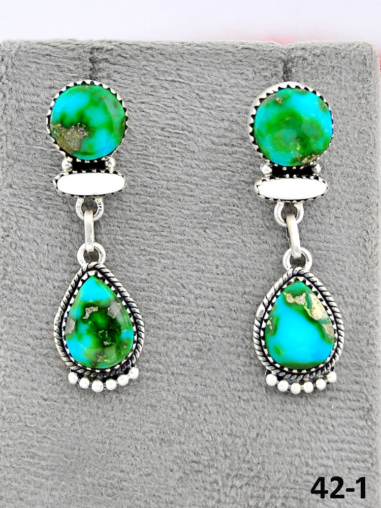 Southwest Made Sonoran Turquoise with White Buffalo & Sterling Silver Post Dangle Earrings