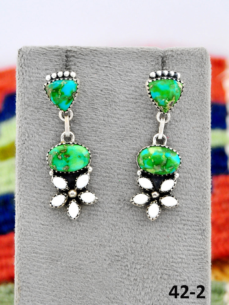 Southwest Made Sonoran Turquoise with White Buffalo & Sterling Silver Post Dangle Earrings