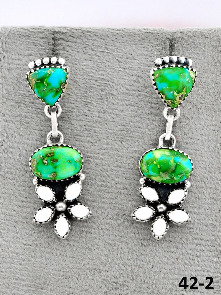 Southwest Made Sonoran Turquoise with White Buffalo & Sterling Silver Post Dangle Earrings