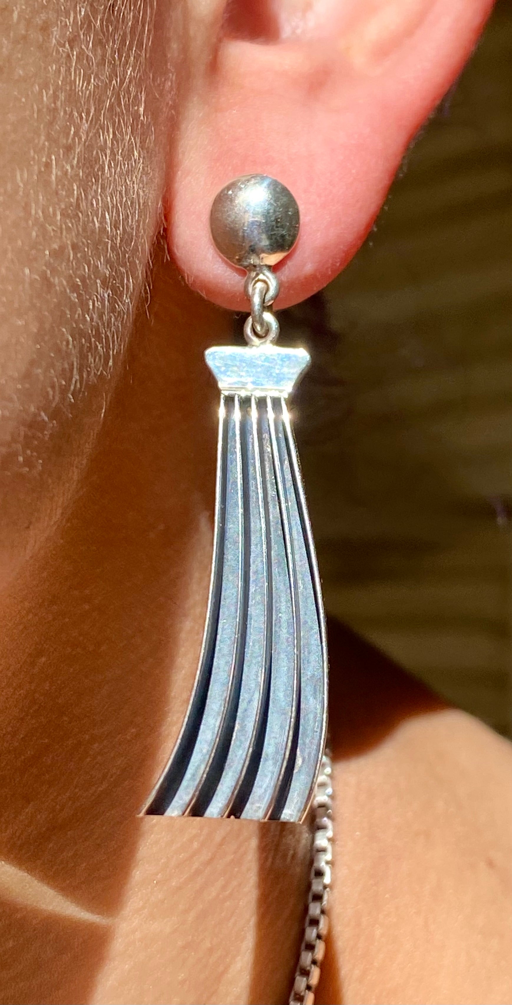 Navajo Made Sterling Silver Post Dangle Earrings