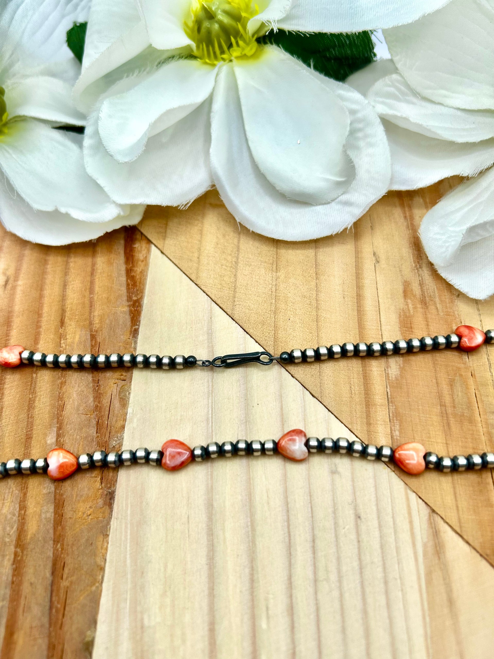 Navajo Made Strung Spiny Oyster & Sterling Silver Necklace