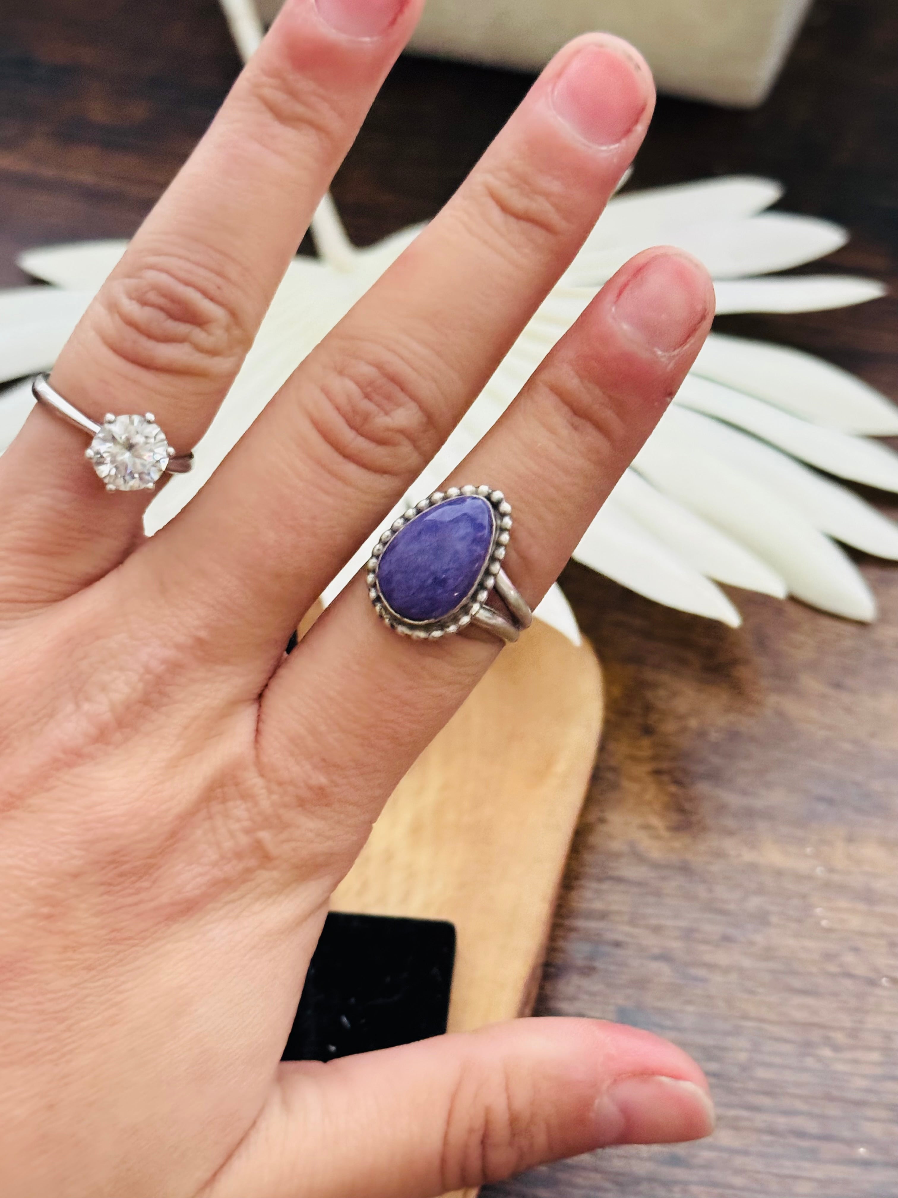 Navajo Made Charoite & Sterling Silver Ring Size 7.25