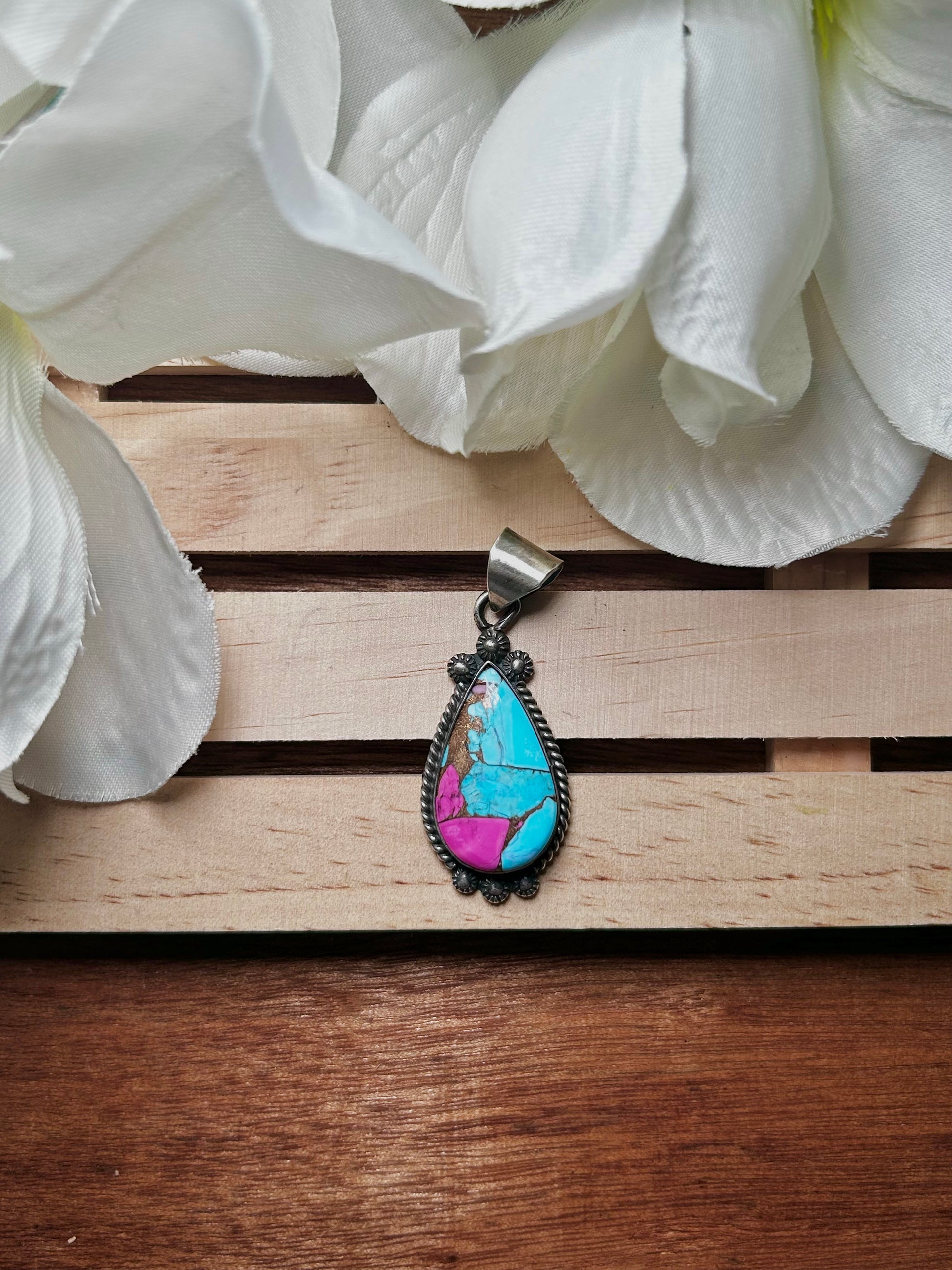 Zachariah David Cotton Candy Dahlia & Sterling Silver Pendant