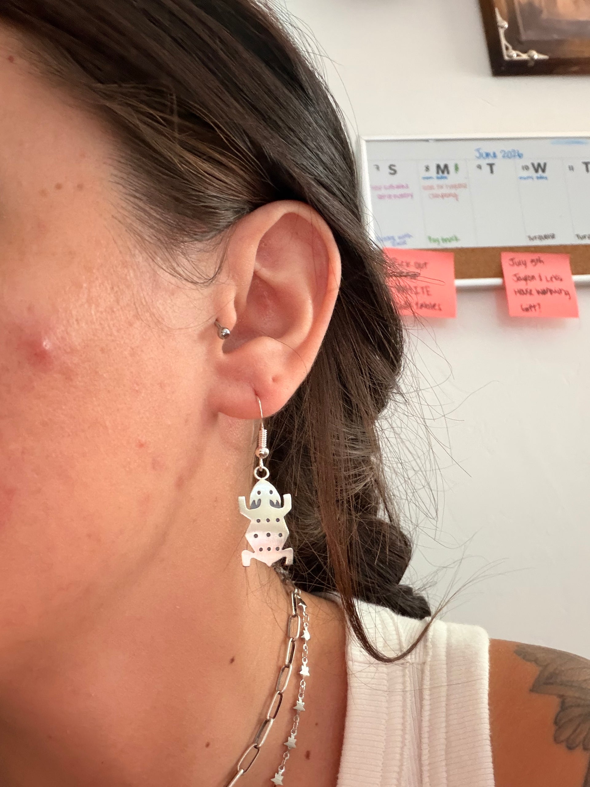 Navajo Made Sterling Silver Lizard Dangle Earrings
