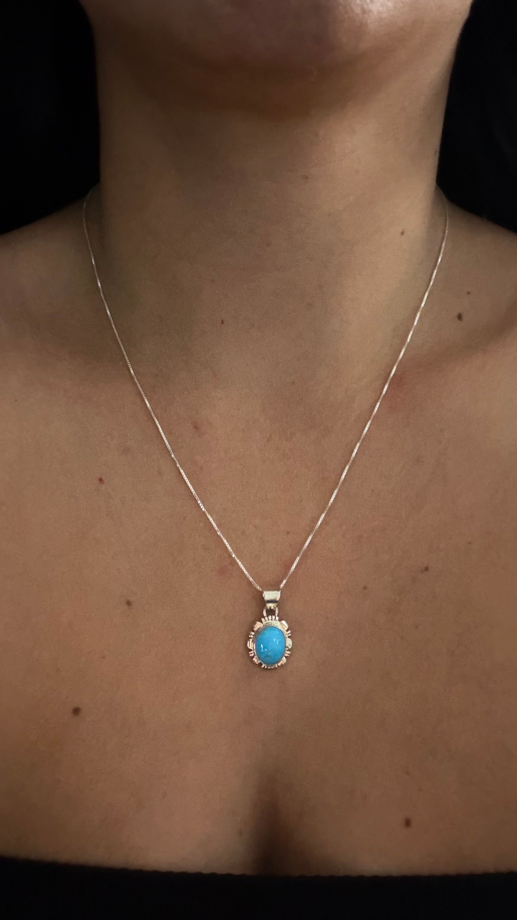 Navajo Made Sleeping Beauty Turquoise & Sterling Silver Necklace