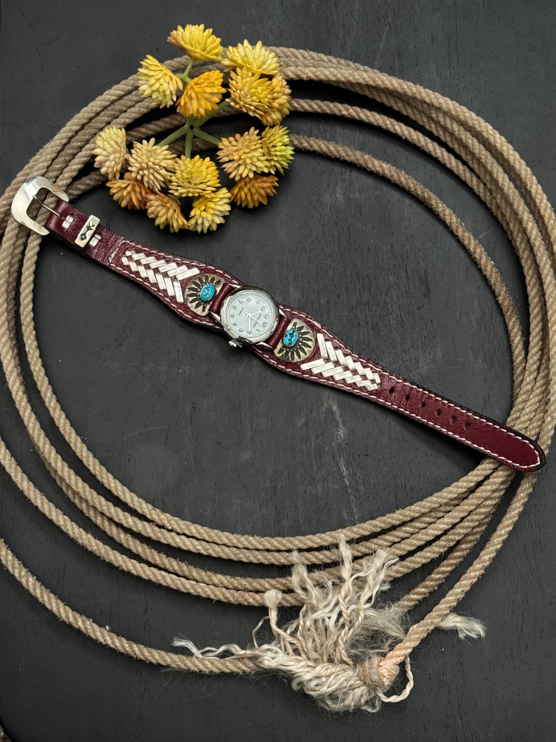 Navajo Kingman Turquoise & Sterling Silver & Genuine Leather Watch