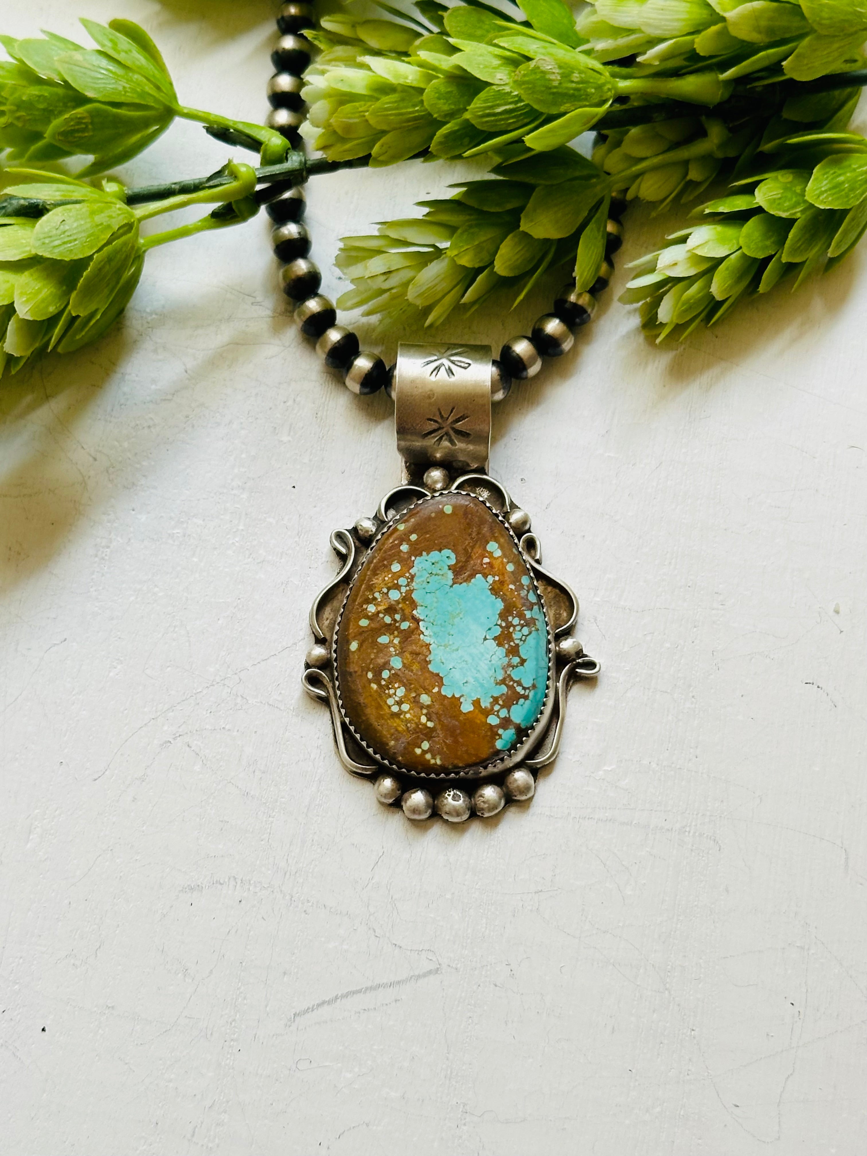 Virginia Hinio #8 Turquoise & Sterling Silver Pendant