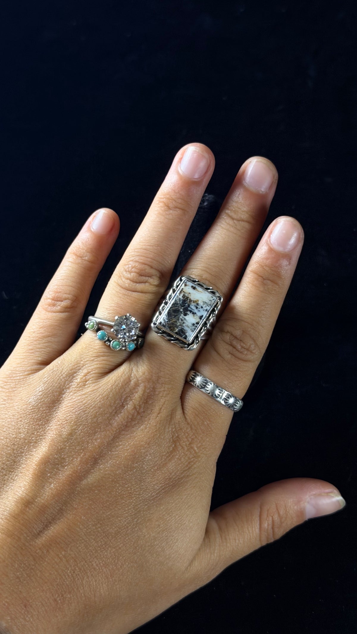 Navajo Made White Buffalo & Sterling Silver Ring Size 9