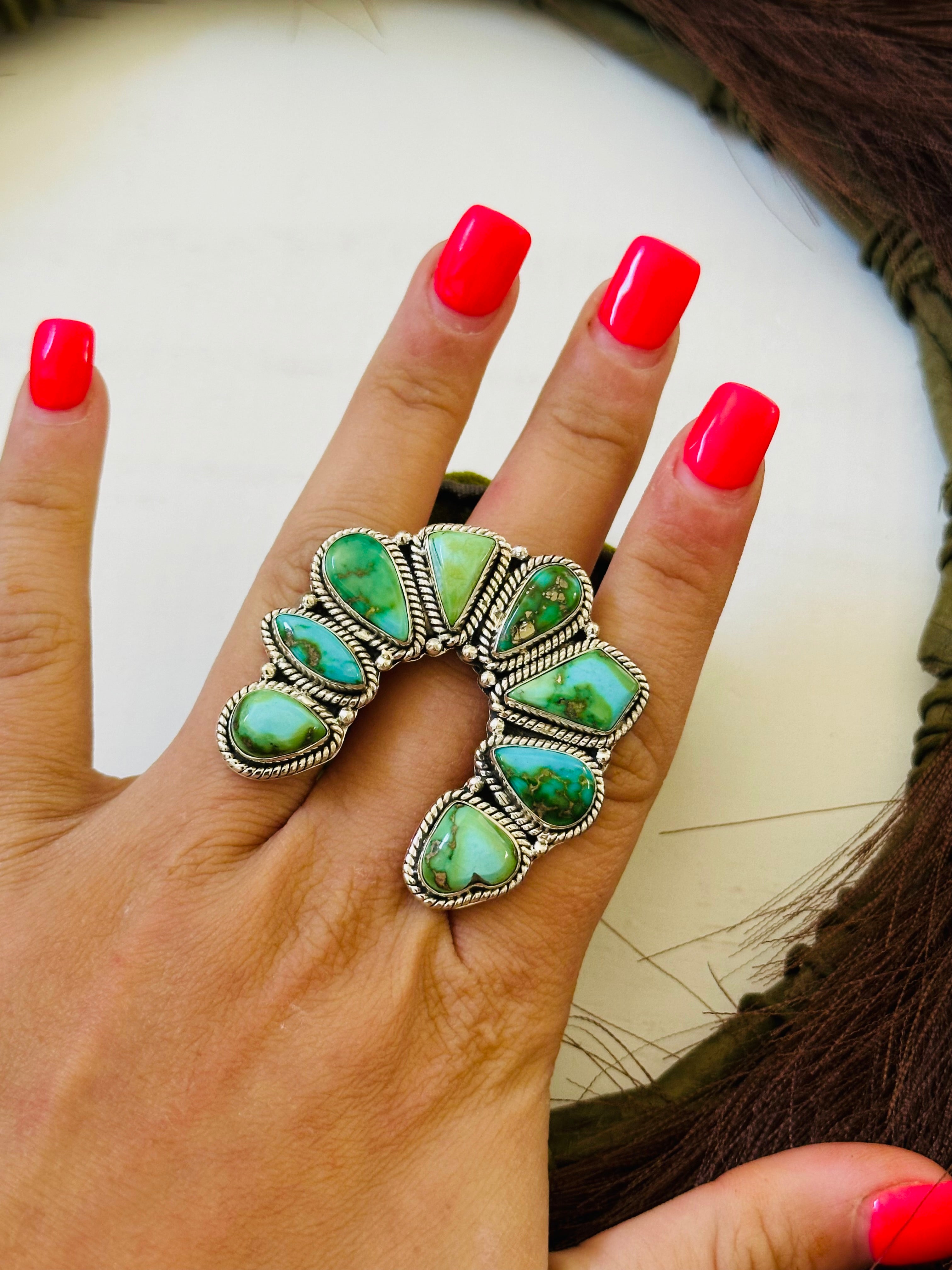 TTD “Chance” Sonoran Mountain Turquoise & Sterling Silver Adjustable Cluster Naja Ring