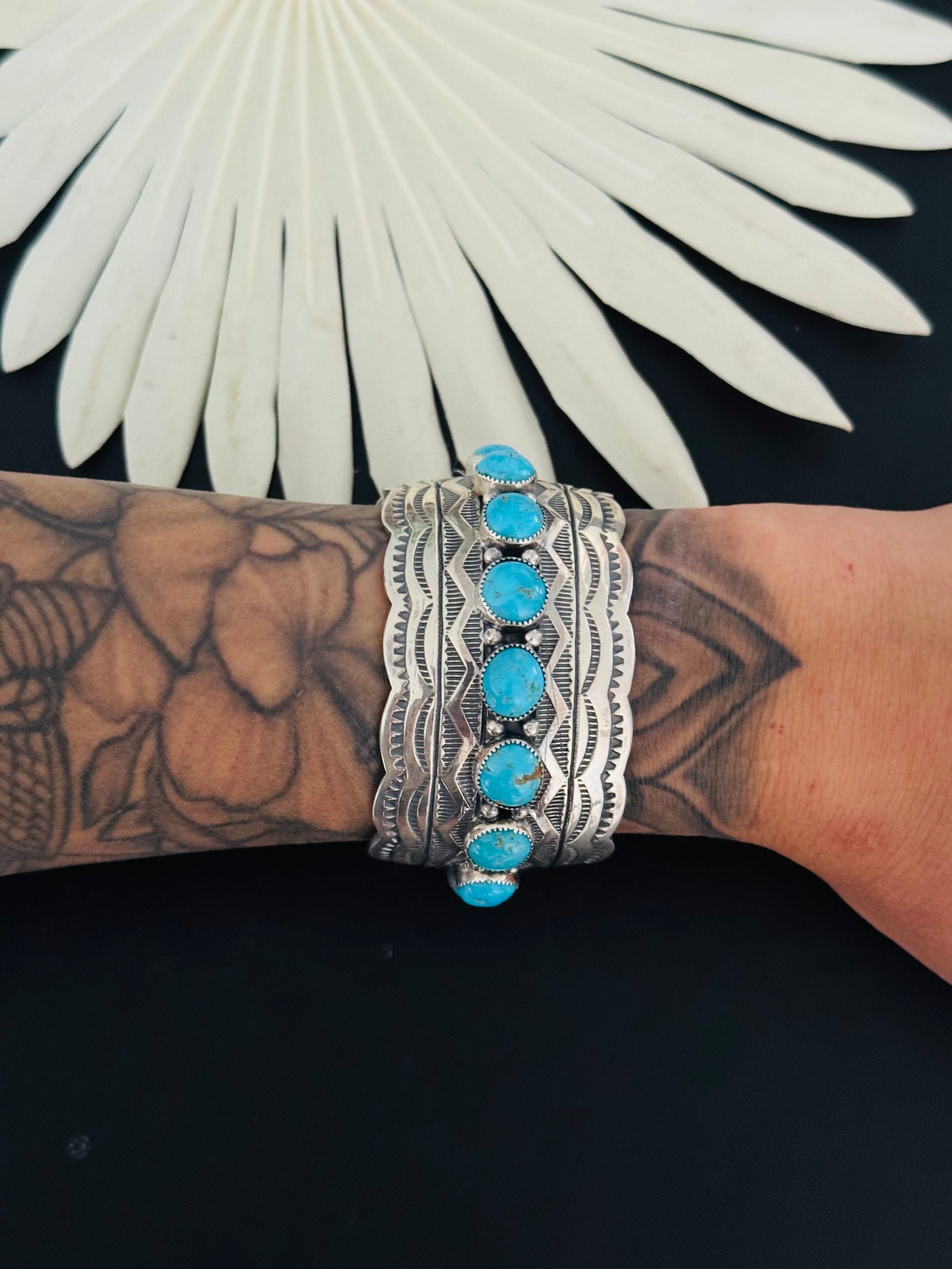 Navajo Made Kingman Turquoise & Sterling Silver Cuff Bracelet
