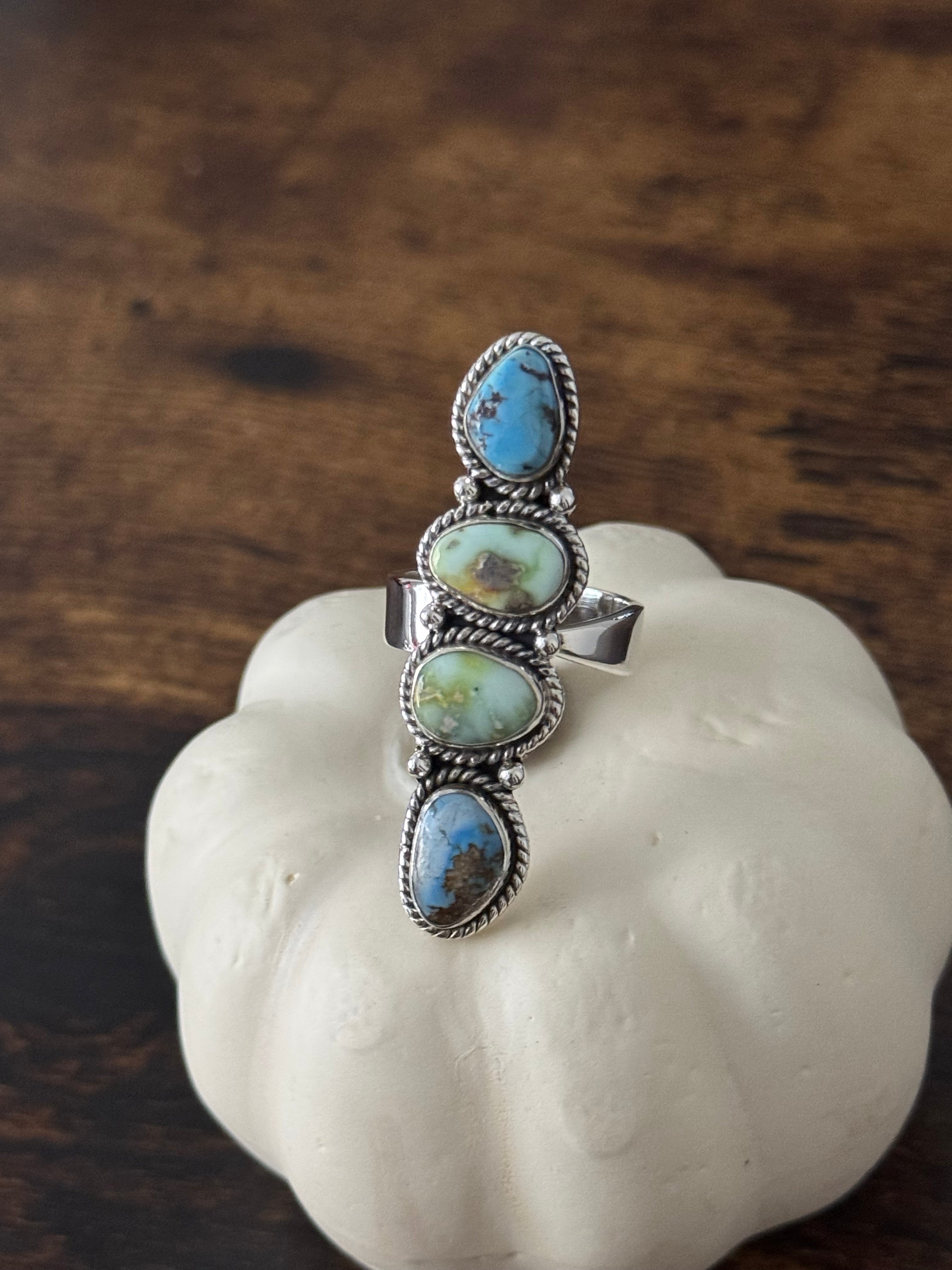 Southwest Handmade Multi Stone & Sterling Silver Adjustable Cluster Ring