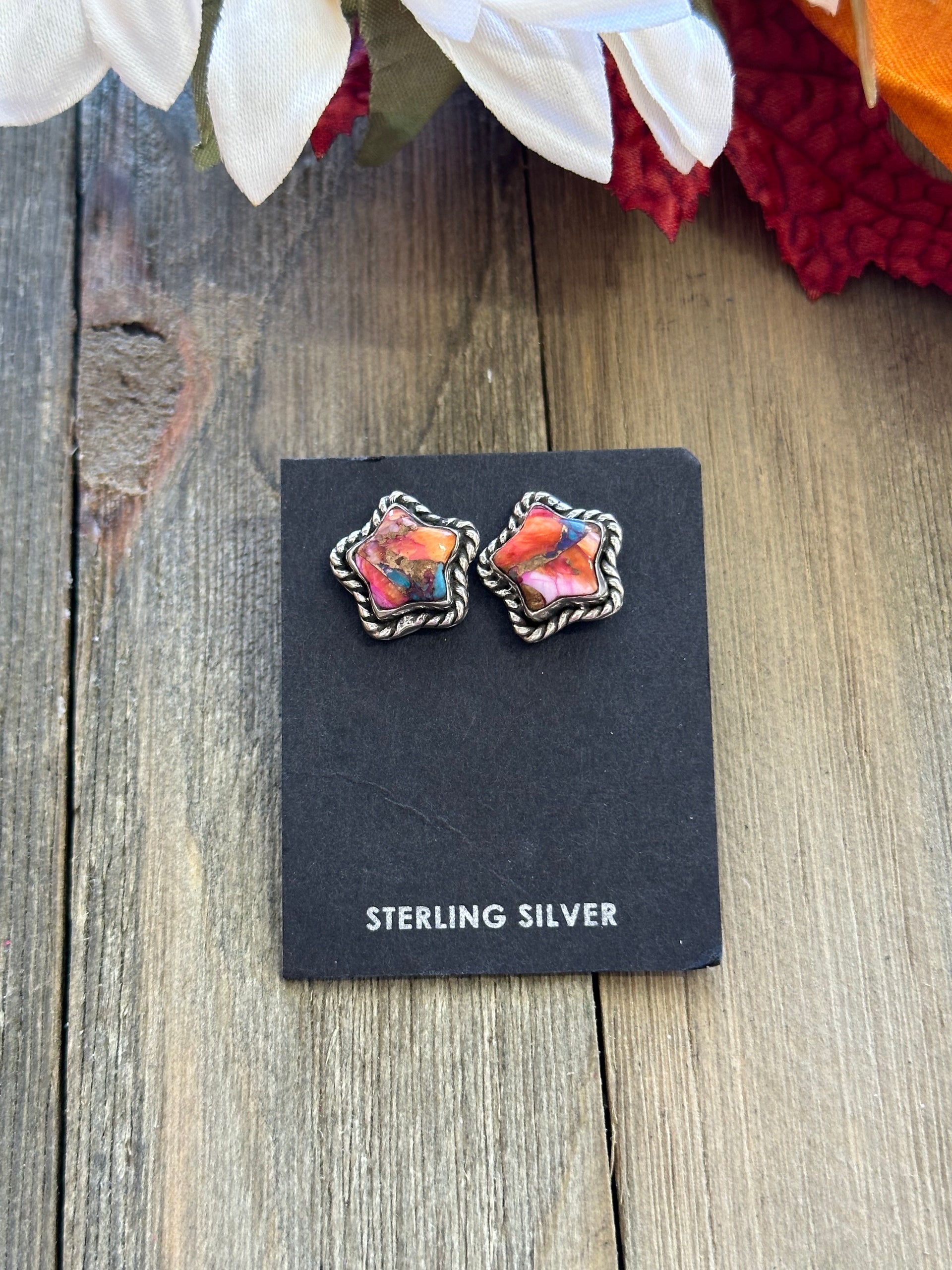 Southwest Handmade Mohave Turquoise & Sterling Silver Star Post Earrings