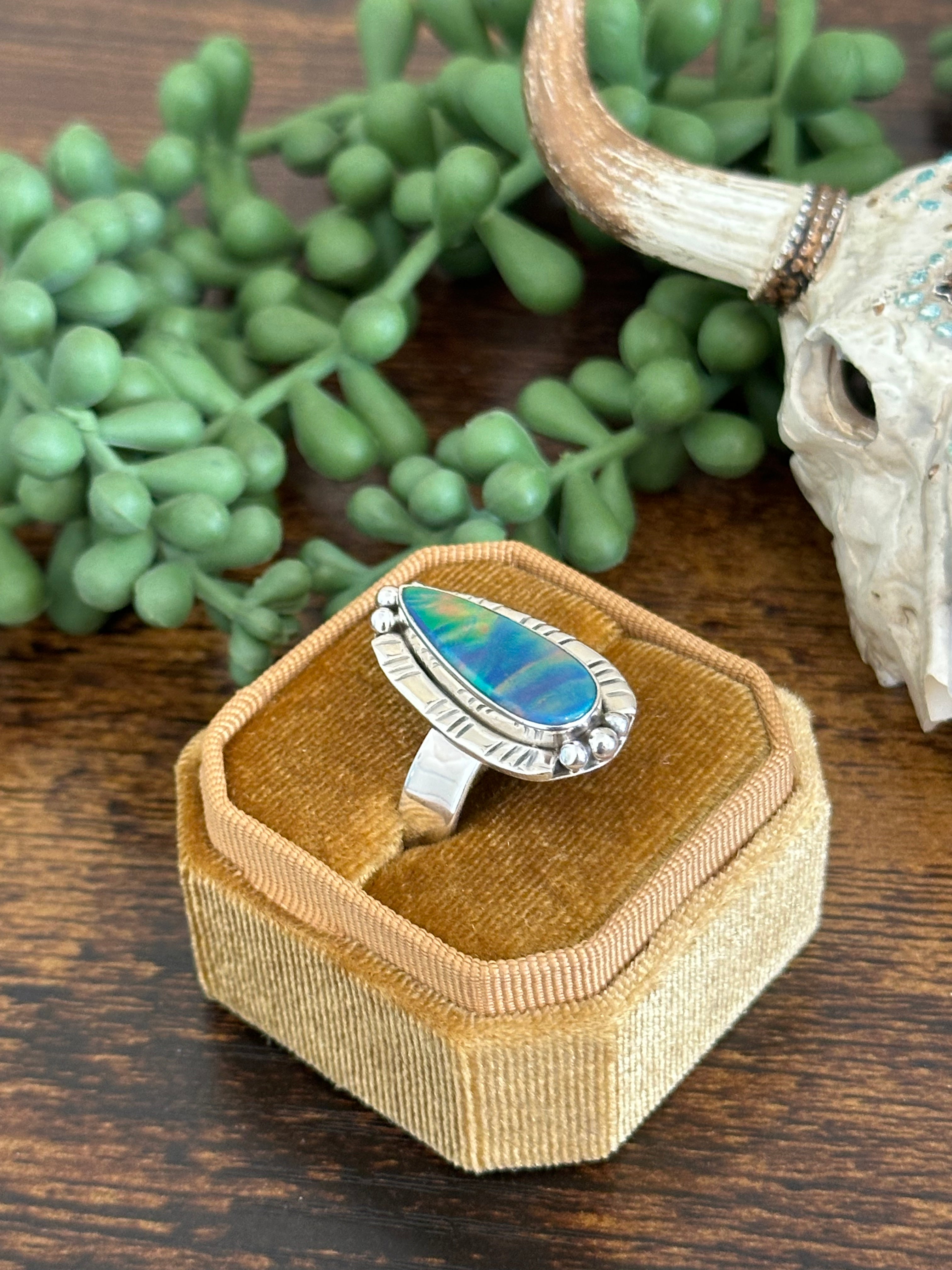 Southwest Handmade Opal & Sterling Silver Adjustable Ring