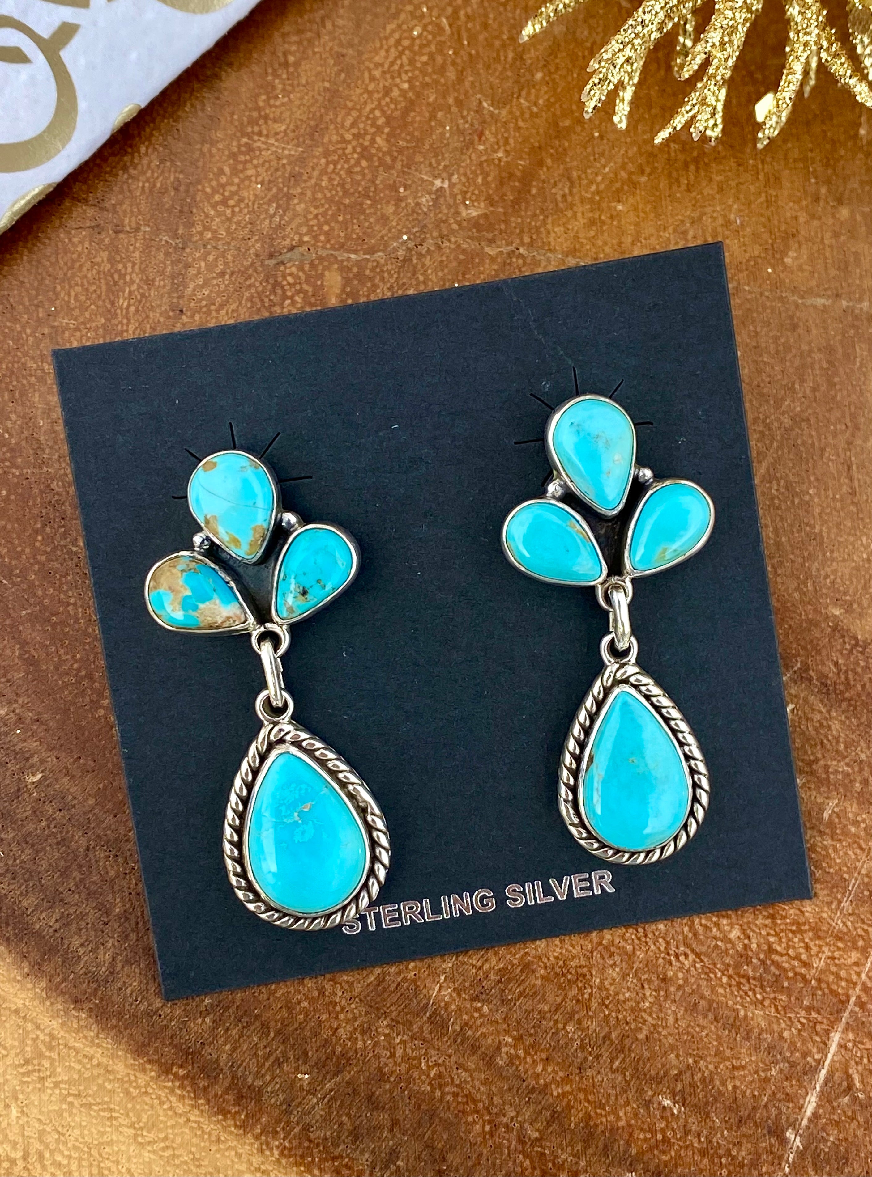 Southwest Handmade Kingman Turquoise & Sterling Silver Post Dangle Earrings