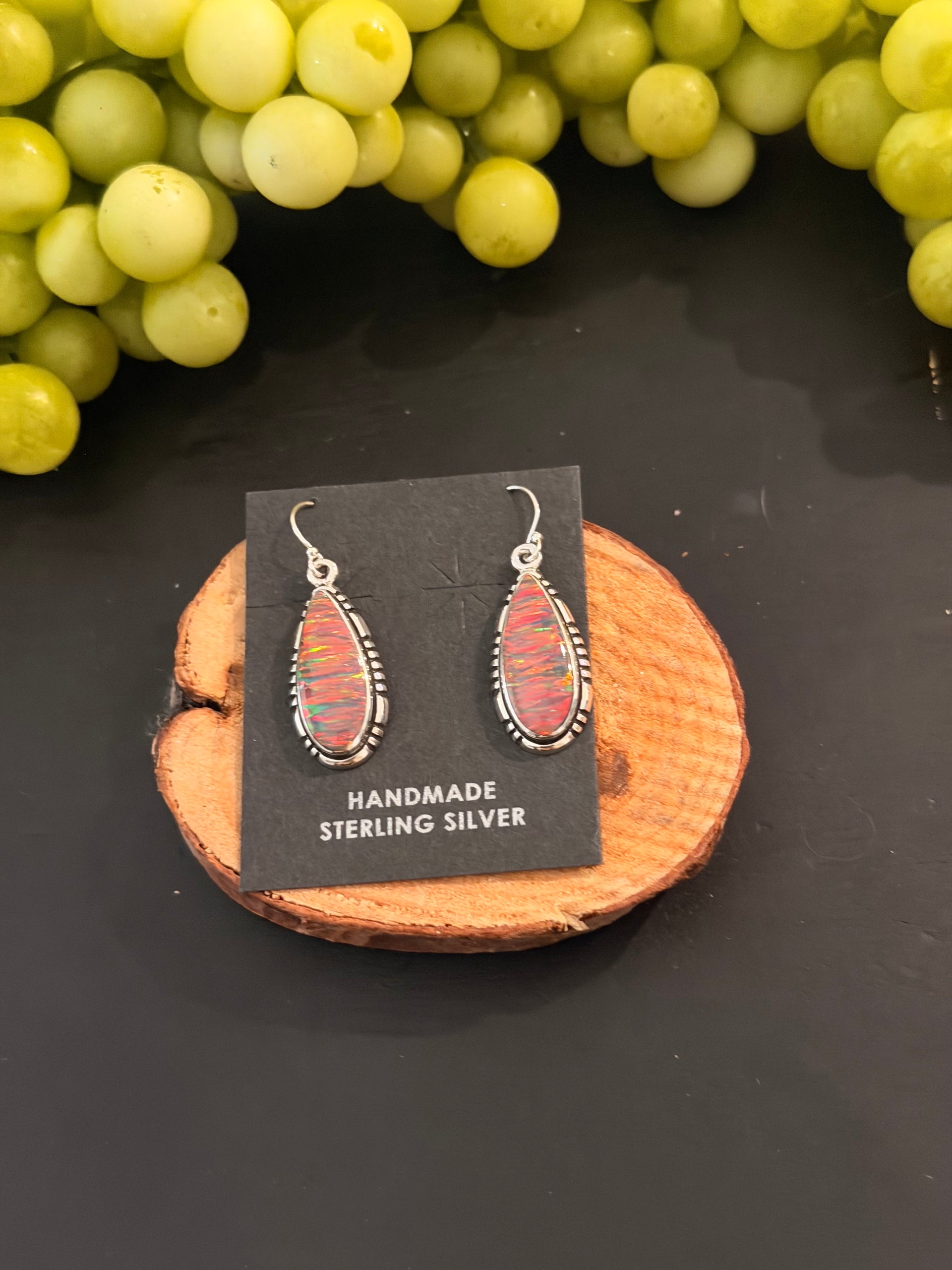 Navajo Made Opal (Man Made) & Sterling Silver Dangle Earrings