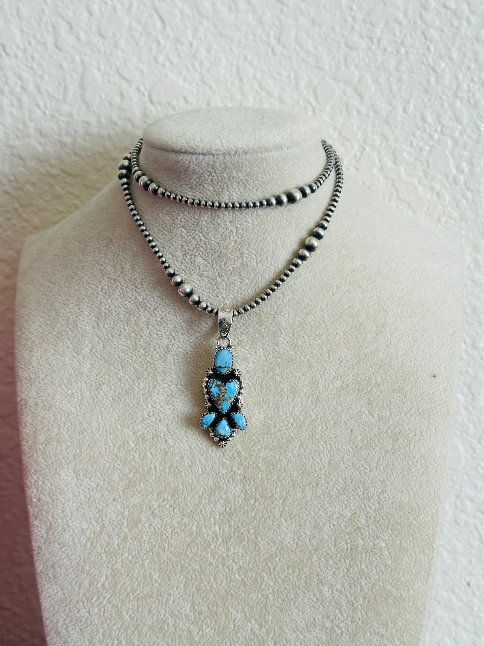 Southwest Handmade Golden Hills Turquoise & Sterling Silver Cluster Pendant