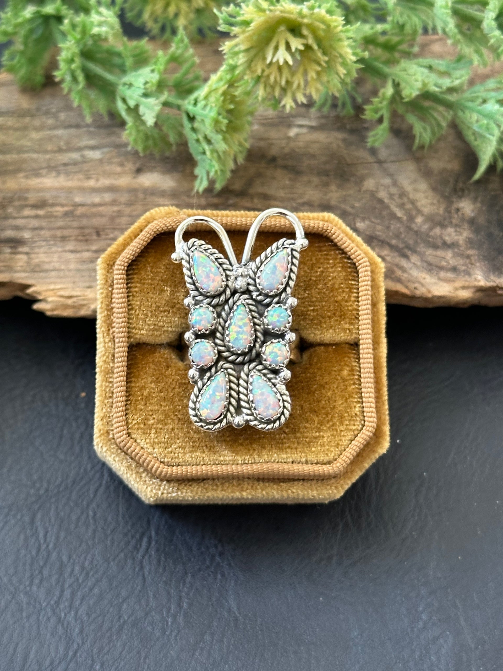 TTD “K’aalógii” Opal & Sterling Silver Adjustable Cluster Ring