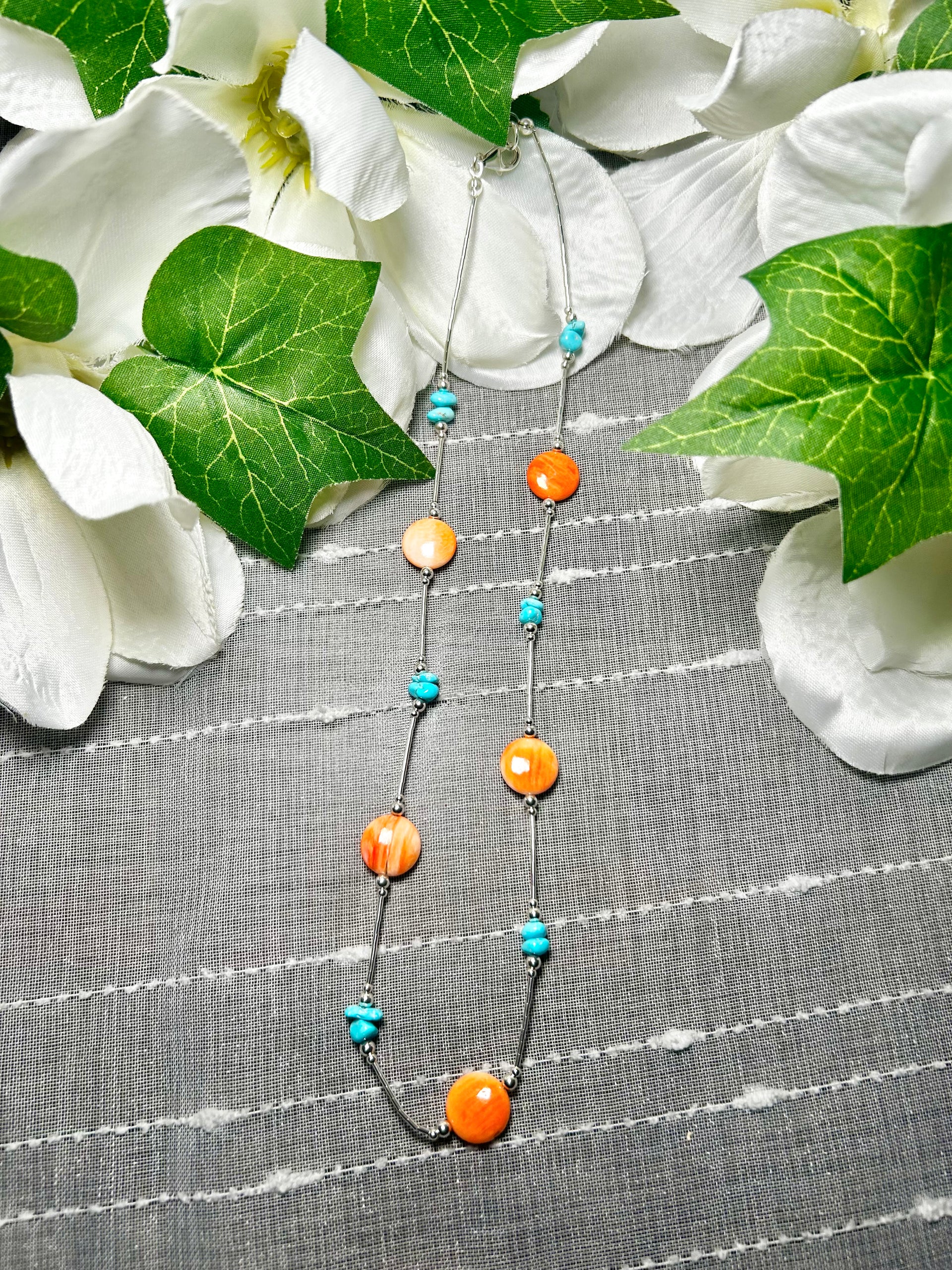 Navajo Made Strung Multi Stone & Sterling Silver Necklace