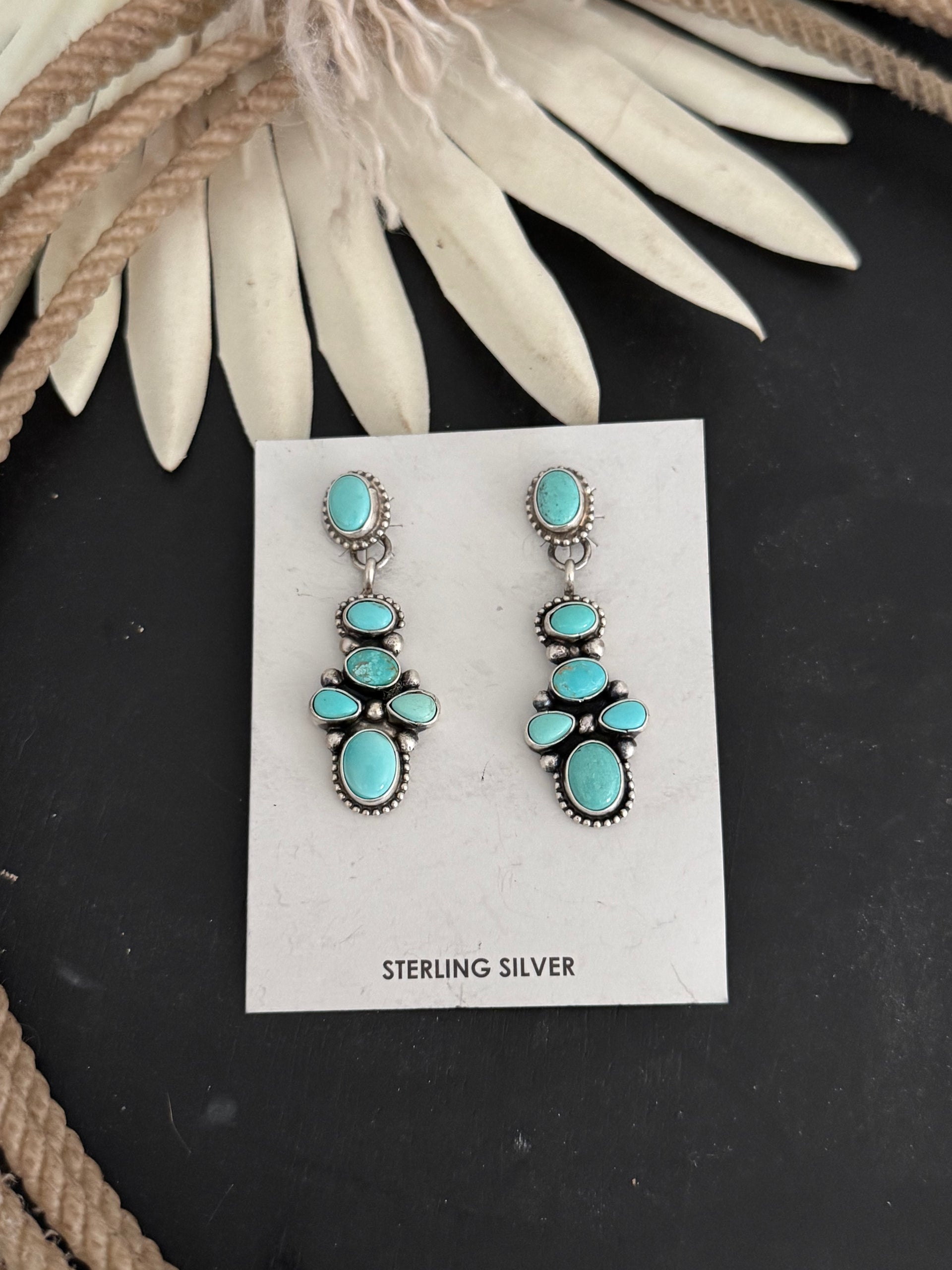 Sheila Becenti Kingman Turquoise & Sterling Silver Post Dangle Earrings